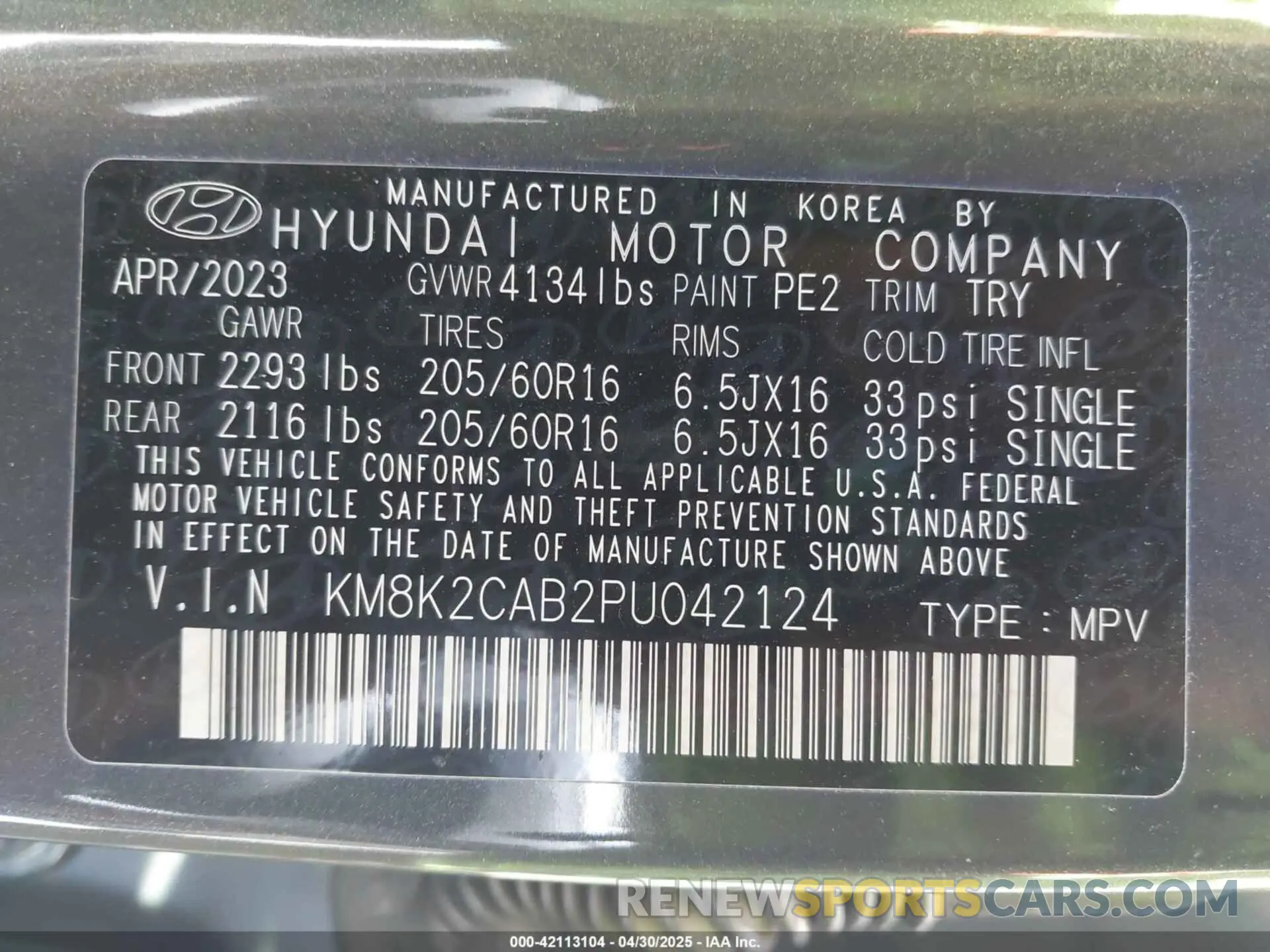 9 fotografías del automóvil dañado KM8K2CAB2PU042124 HYUNDAI KONA 2023