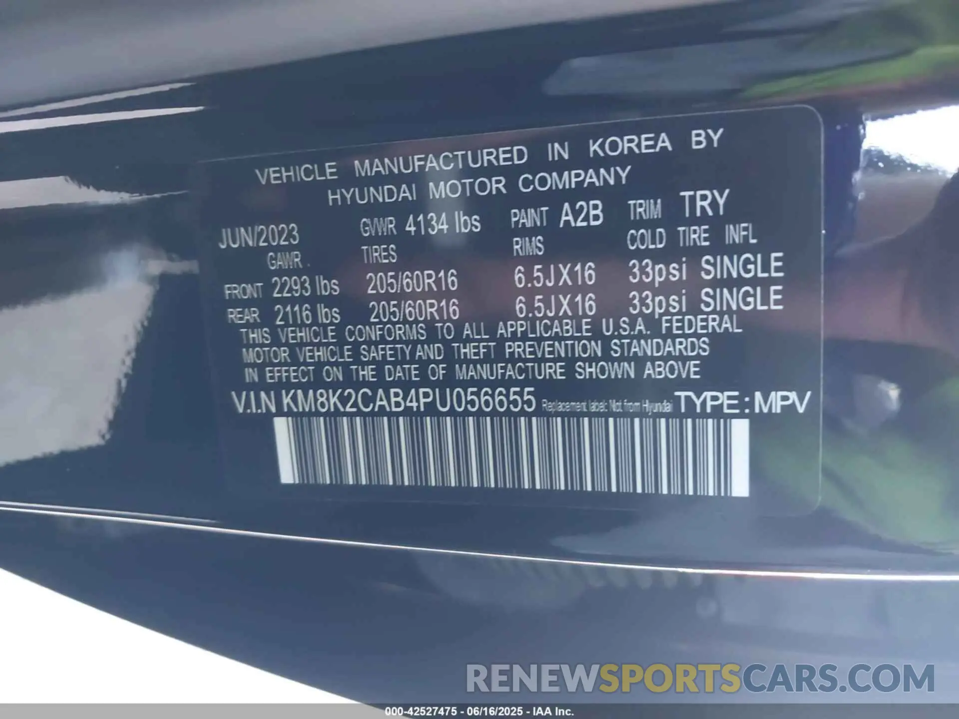 9 fotografías del automóvil dañado KM8K2CAB4PU056655 HYUNDAI KONA 2023