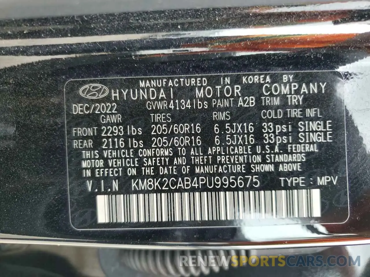 12 fotografías del automóvil dañado KM8K2CAB4PU995675 HYUNDAI KONA 2023