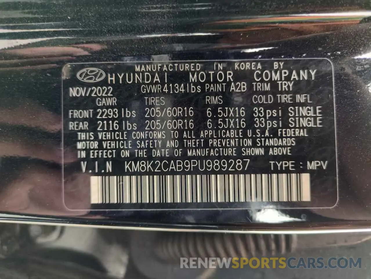 14 fotografías del automóvil dañado KM8K2CAB9PU989287 HYUNDAI KONA 2023