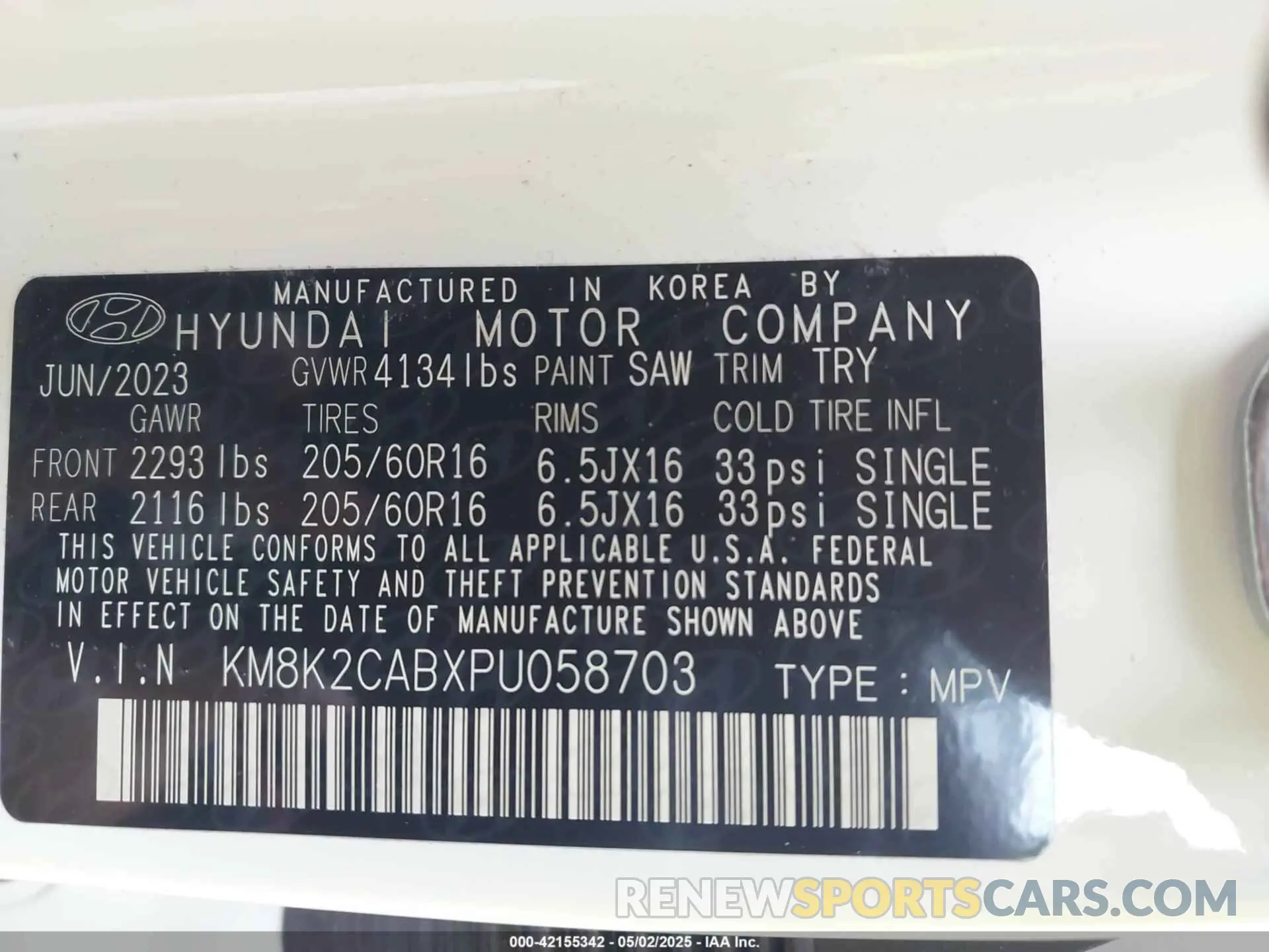 9 fotografías del automóvil dañado KM8K2CABXPU058703 HYUNDAI KONA 2023