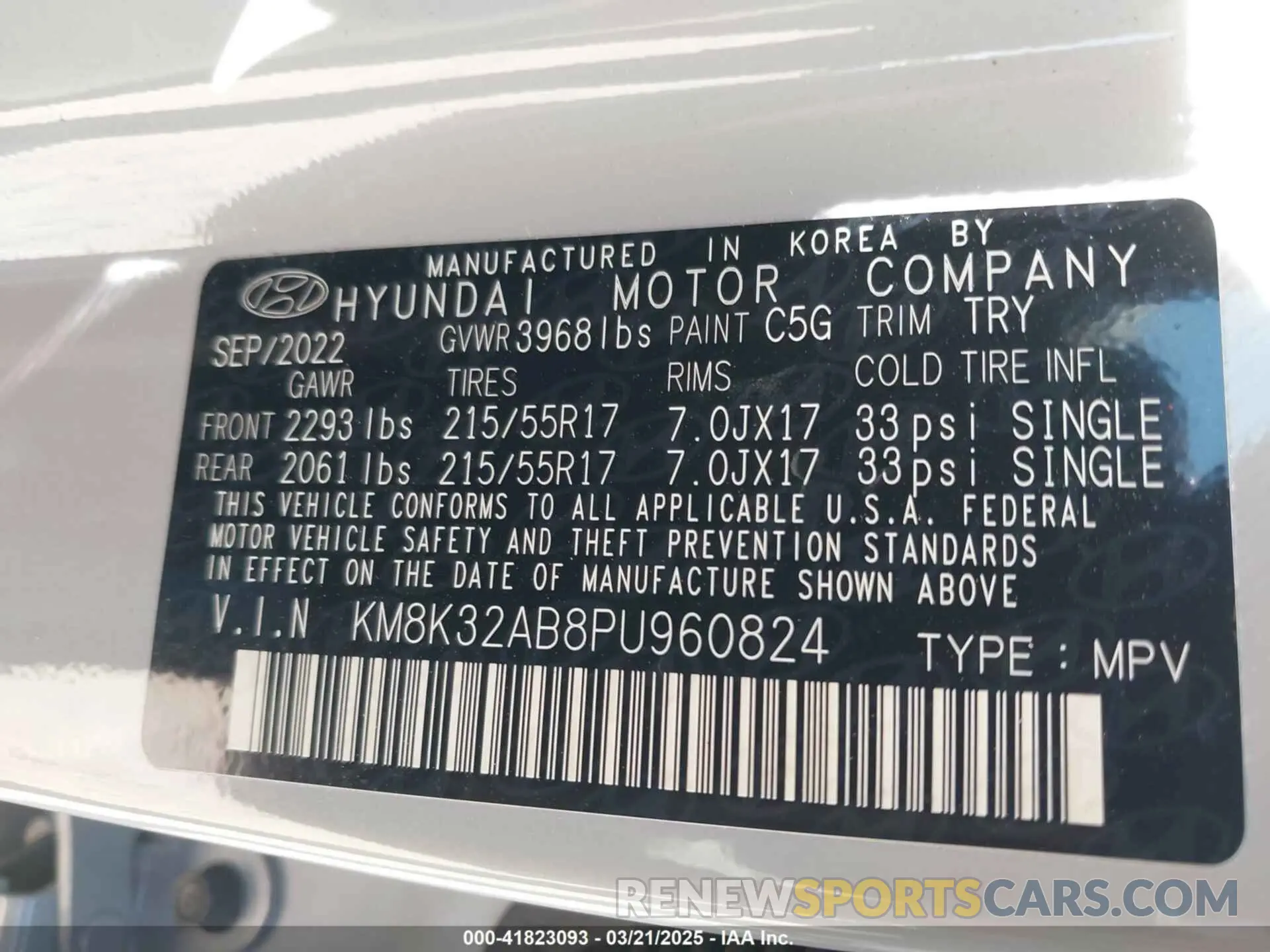 9 fotografías del automóvil dañado KM8K32AB8PU960824 HYUNDAI KONA 2023