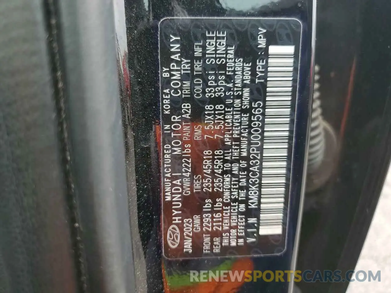 14 fotografías del automóvil dañado KM8K3CA32PU009565 HYUNDAI KONA 2023