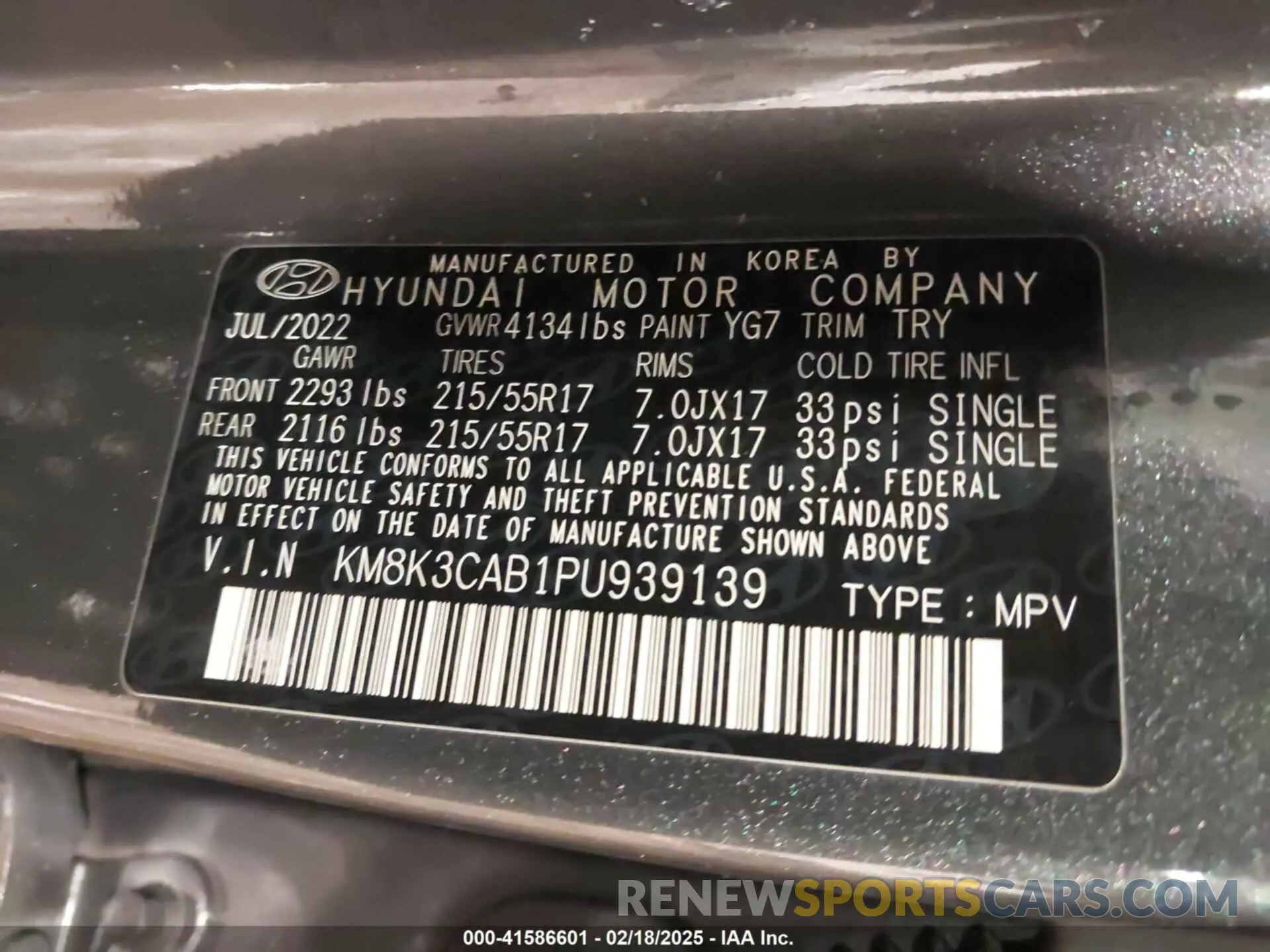 9 fotografías del automóvil dañado KM8K3CAB1PU939139 HYUNDAI KONA 2023