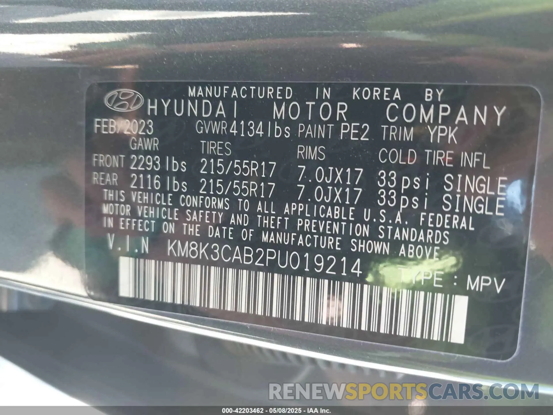 9 fotografías del automóvil dañado KM8K3CAB2PU019214 HYUNDAI KONA 2023