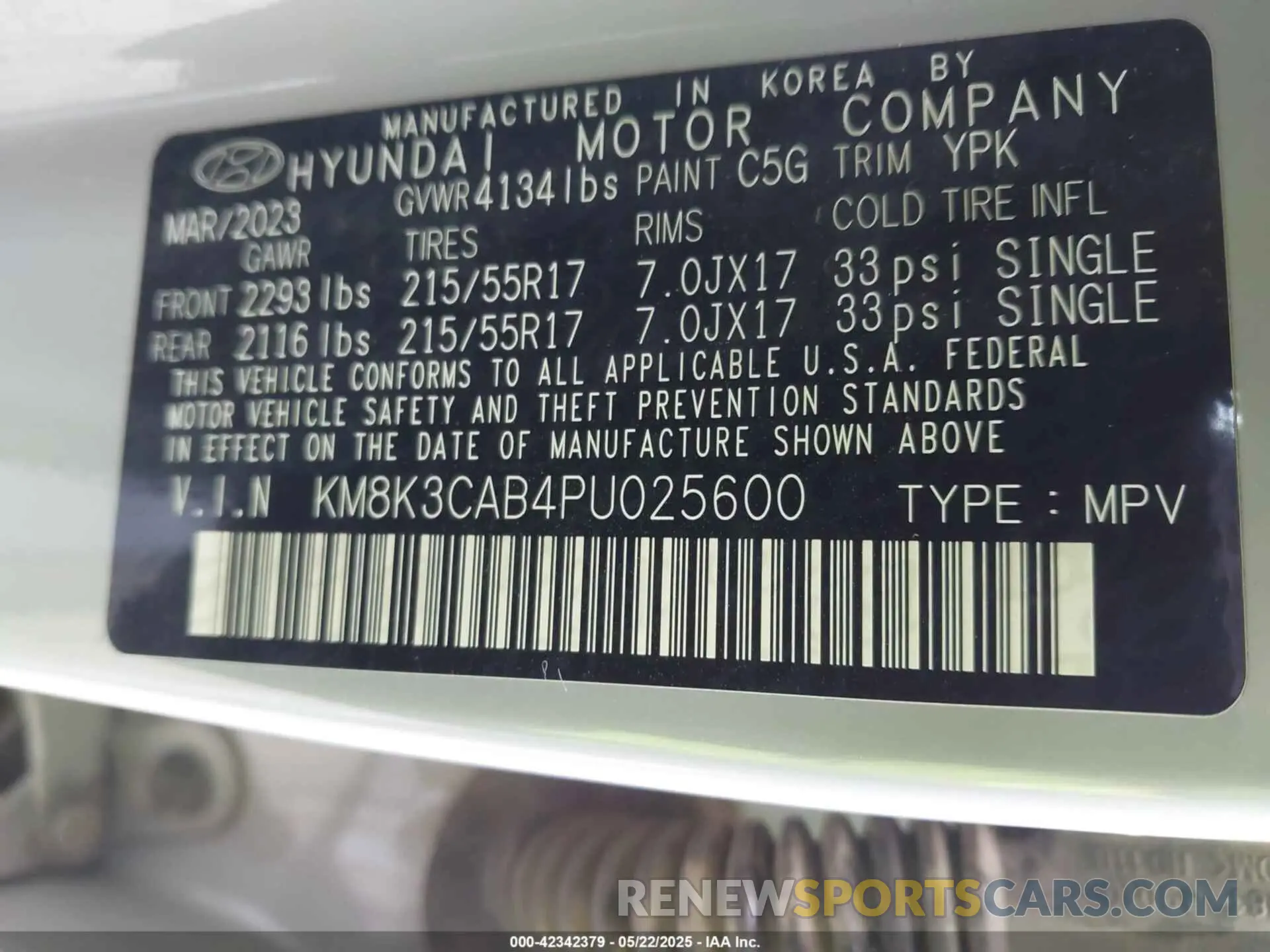 9 fotografías del automóvil dañado KM8K3CAB4PU025600 HYUNDAI KONA 2023