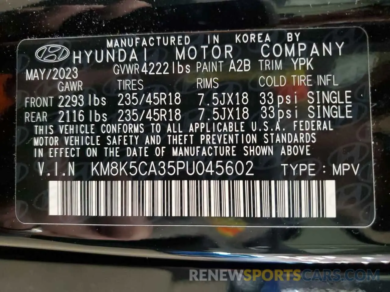 14 fotografías del automóvil dañado KM8K5CA35PU045602 HYUNDAI KONA 2023