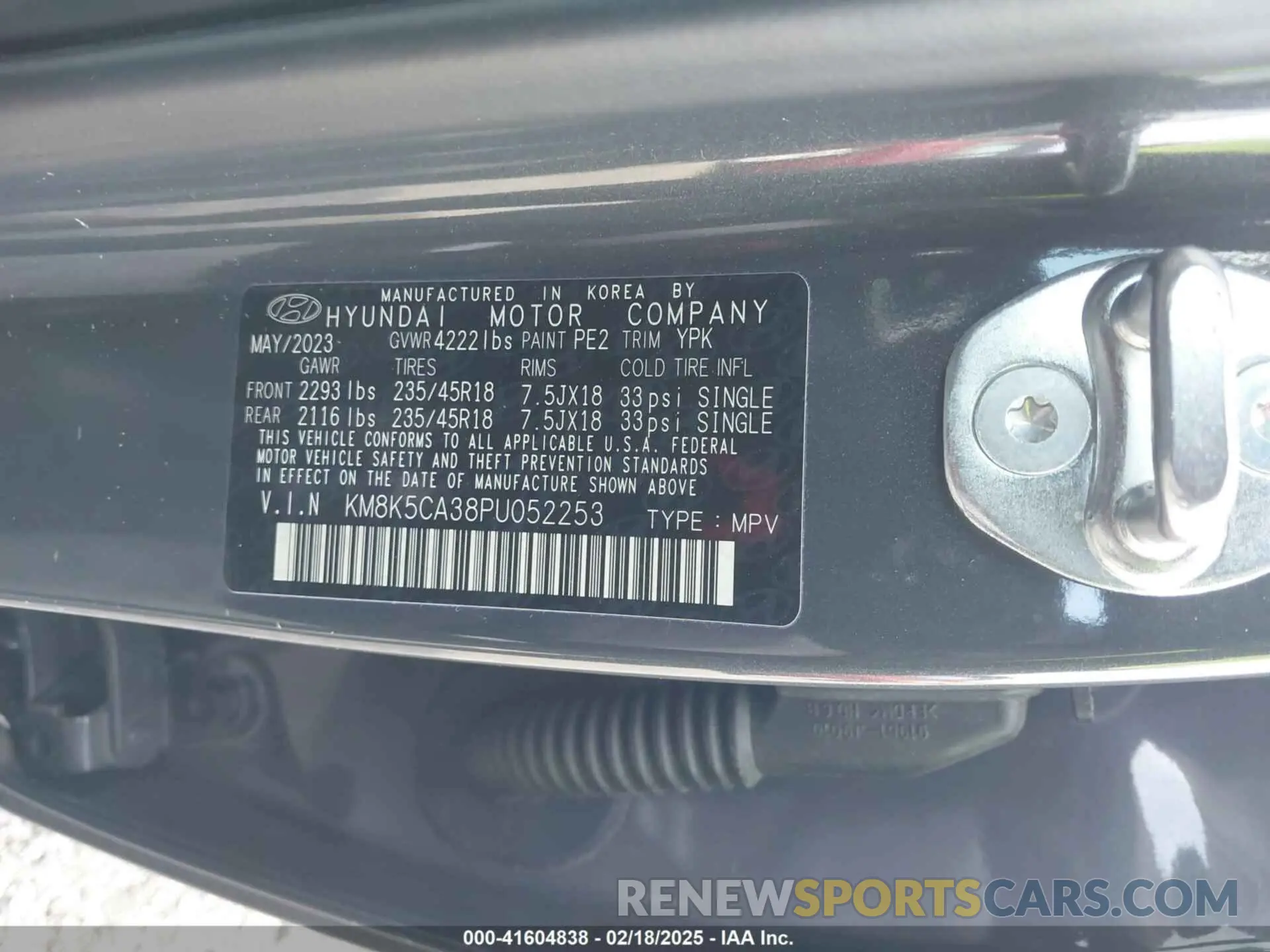 9 fotografías del automóvil dañado KM8K5CA38PU052253 HYUNDAI KONA 2023