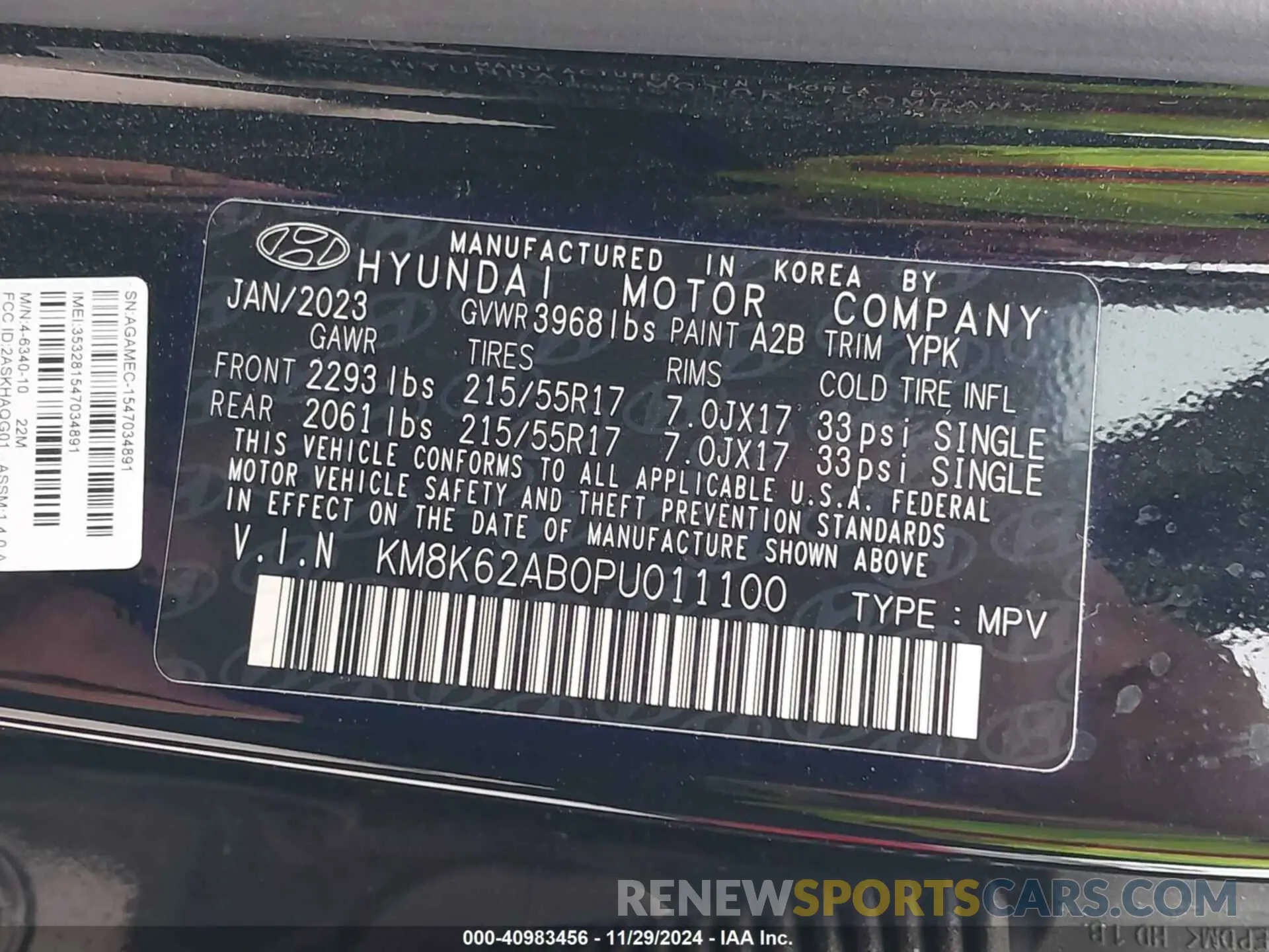 9 fotografías del automóvil dañado KM8K62AB0PU011100 HYUNDAI KONA 2023