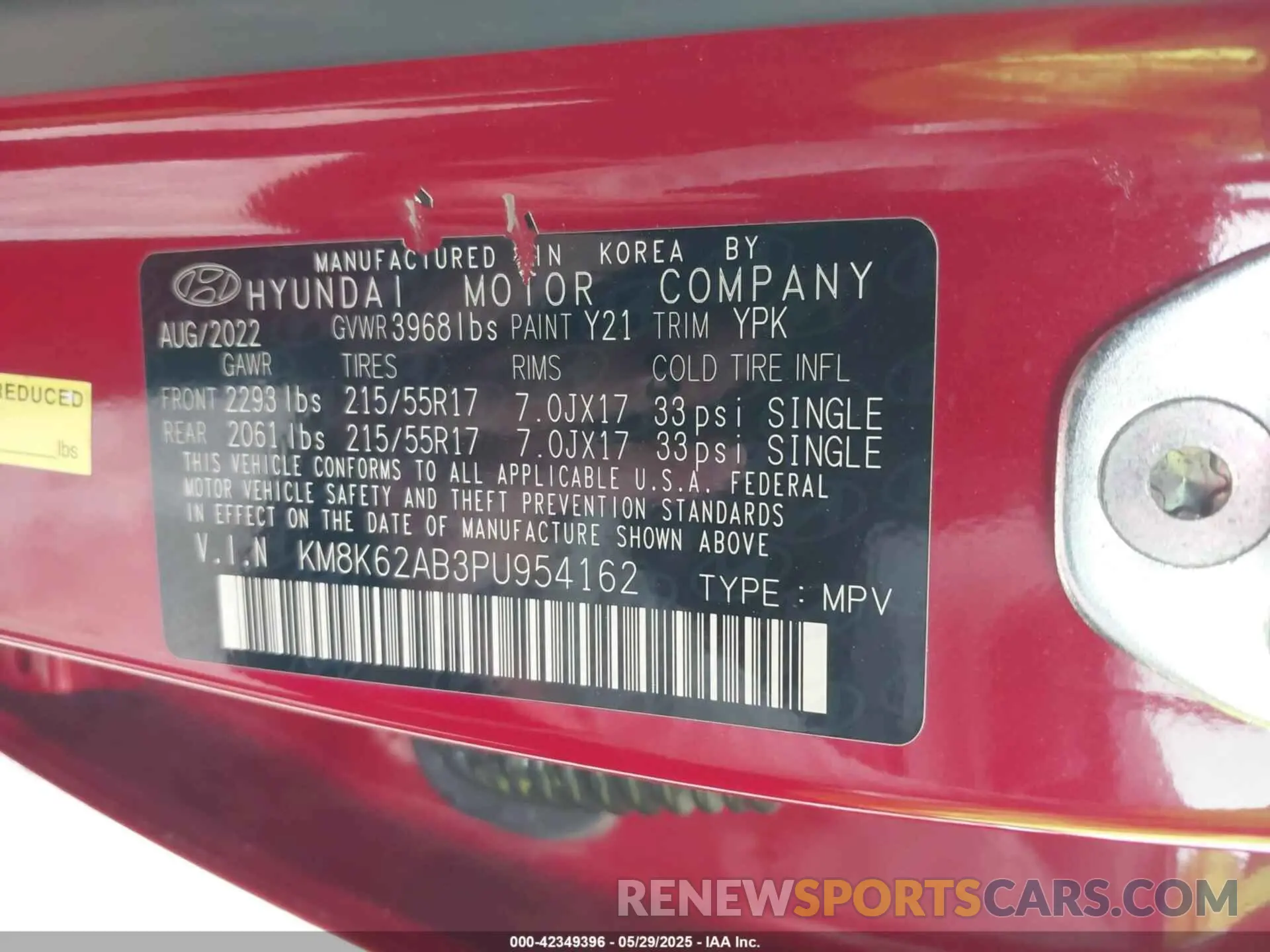 9 fotografías del automóvil dañado KM8K62AB3PU954162 HYUNDAI KONA 2023
