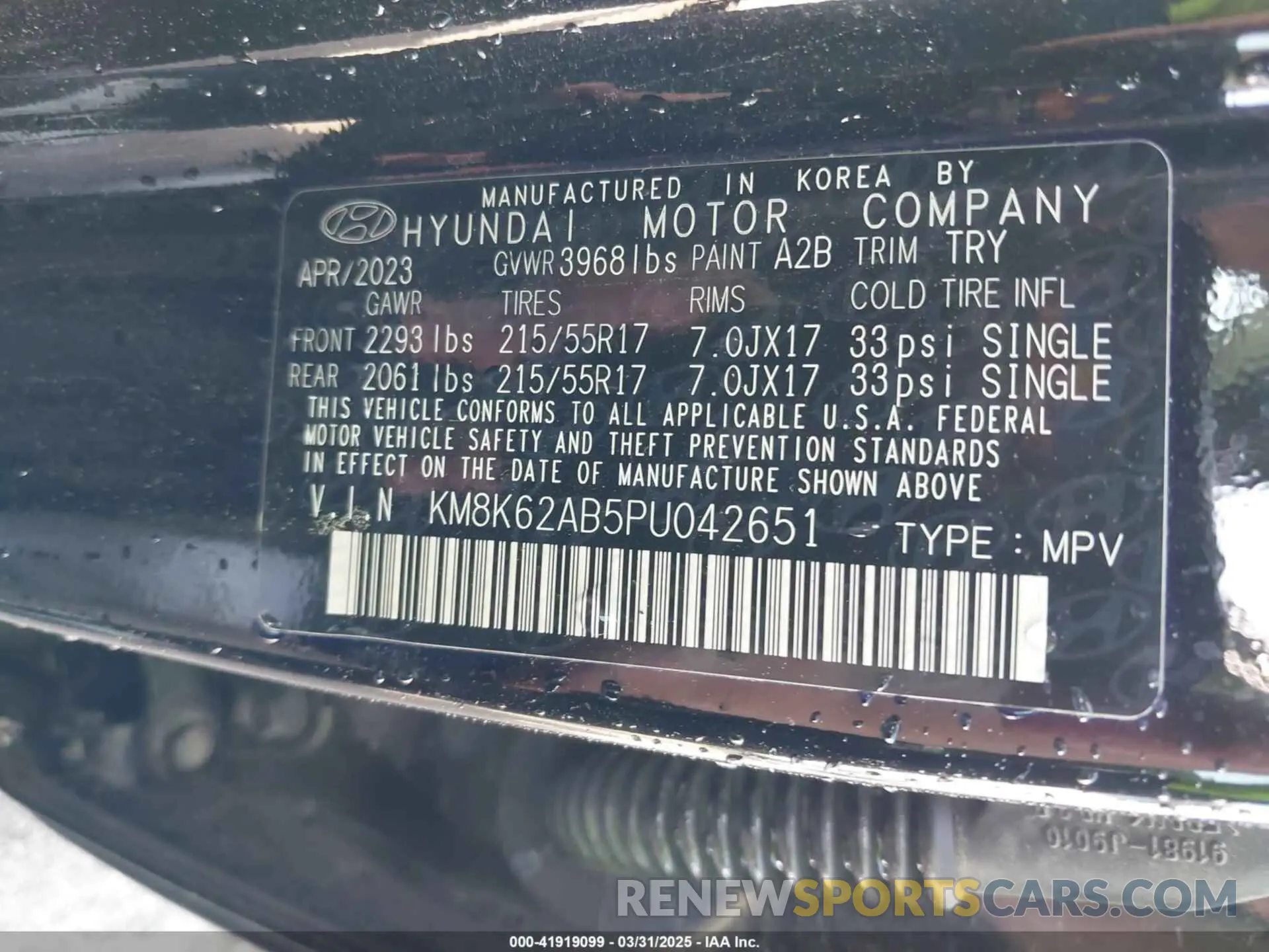 9 fotografías del automóvil dañado KM8K62AB5PU042651 HYUNDAI KONA 2023