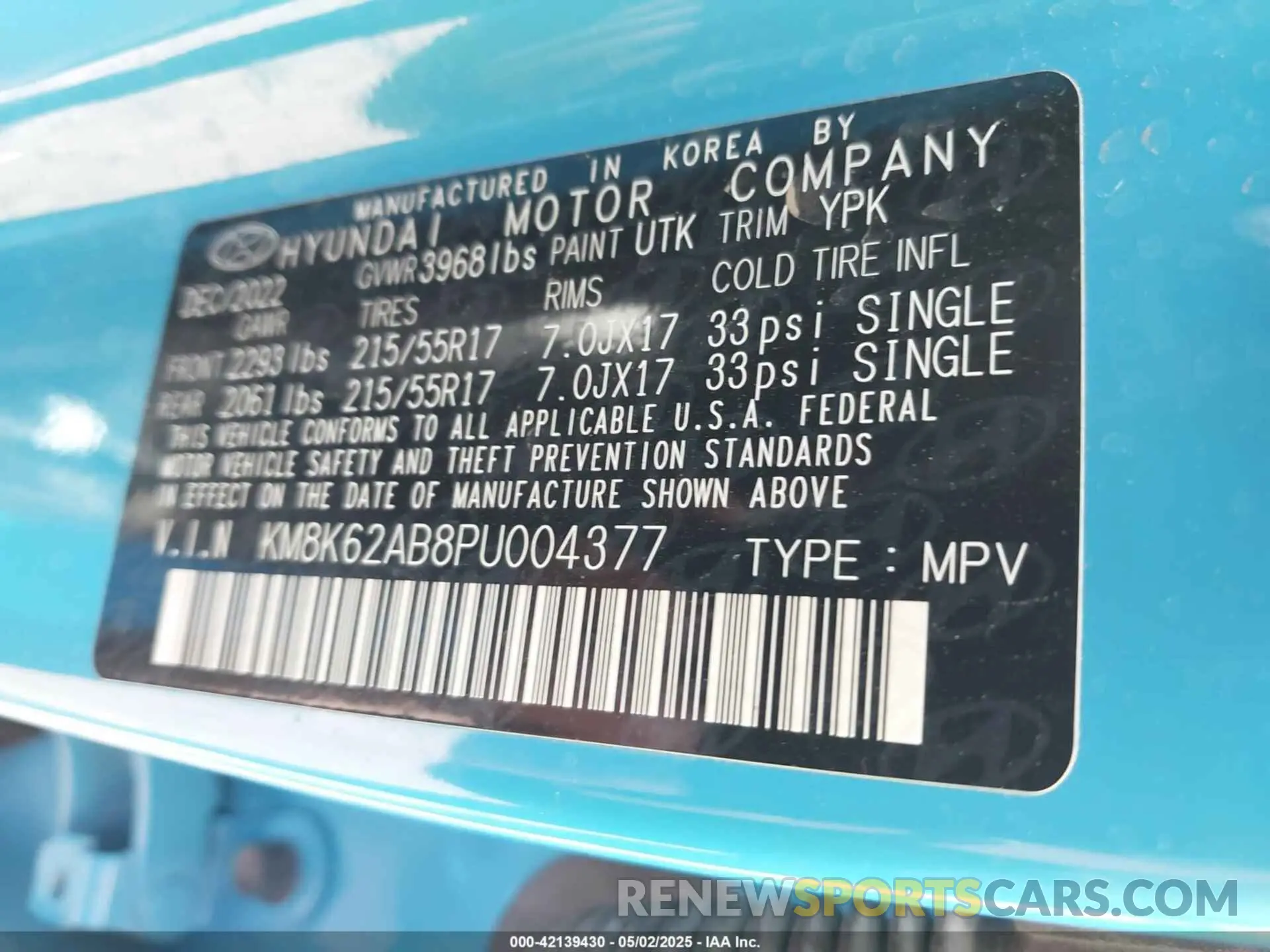 9 fotografías del automóvil dañado KM8K62AB8PU004377 HYUNDAI KONA 2023