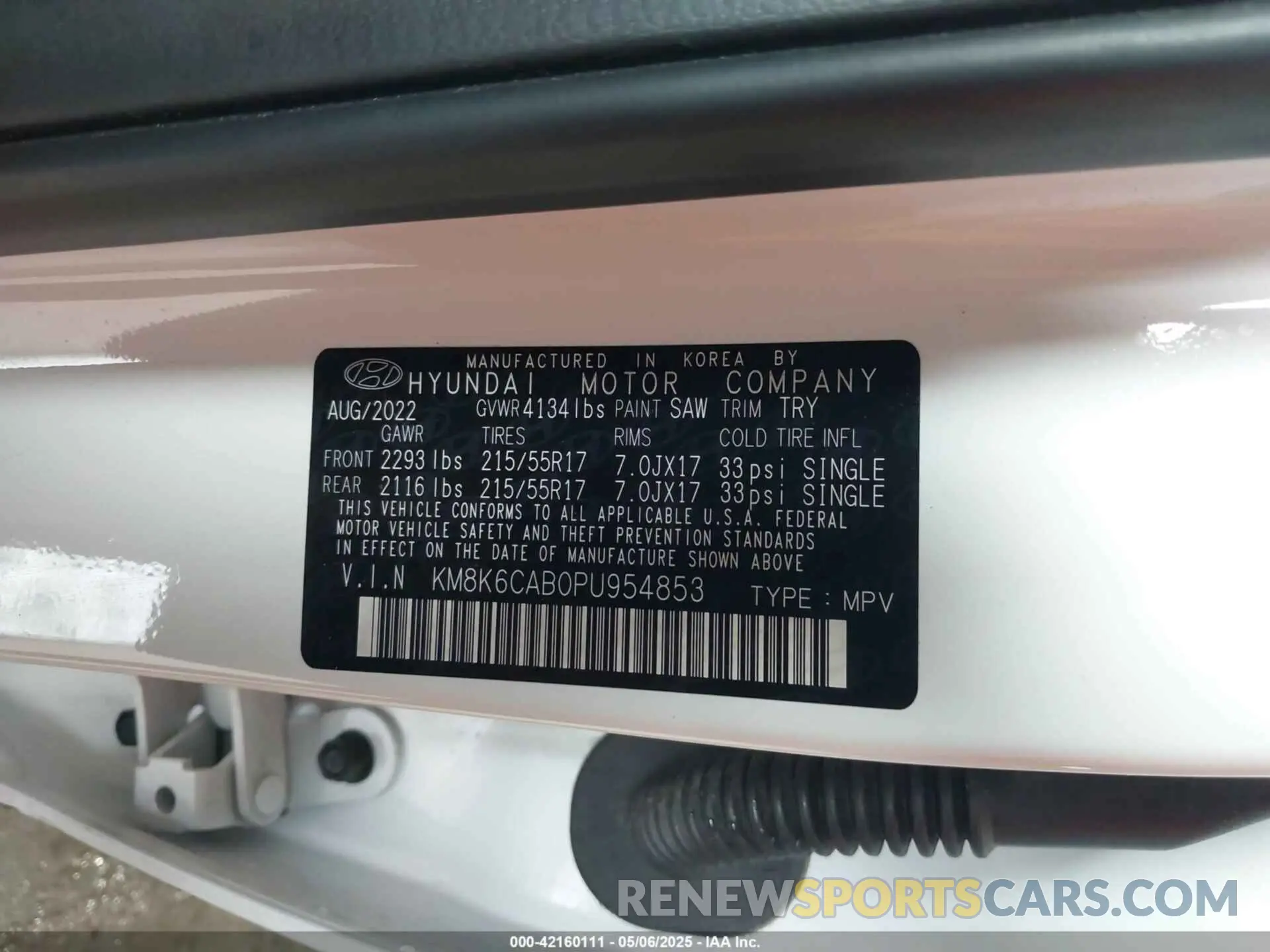 9 fotografías del automóvil dañado KM8K6CAB0PU954853 HYUNDAI KONA 2023
