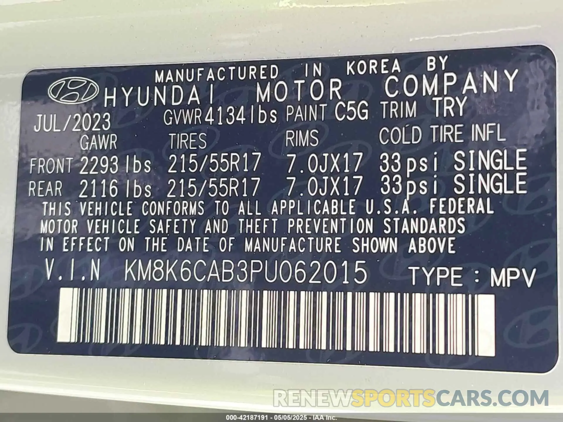 9 fotografías del automóvil dañado KM8K6CAB3PU062015 HYUNDAI KONA 2023