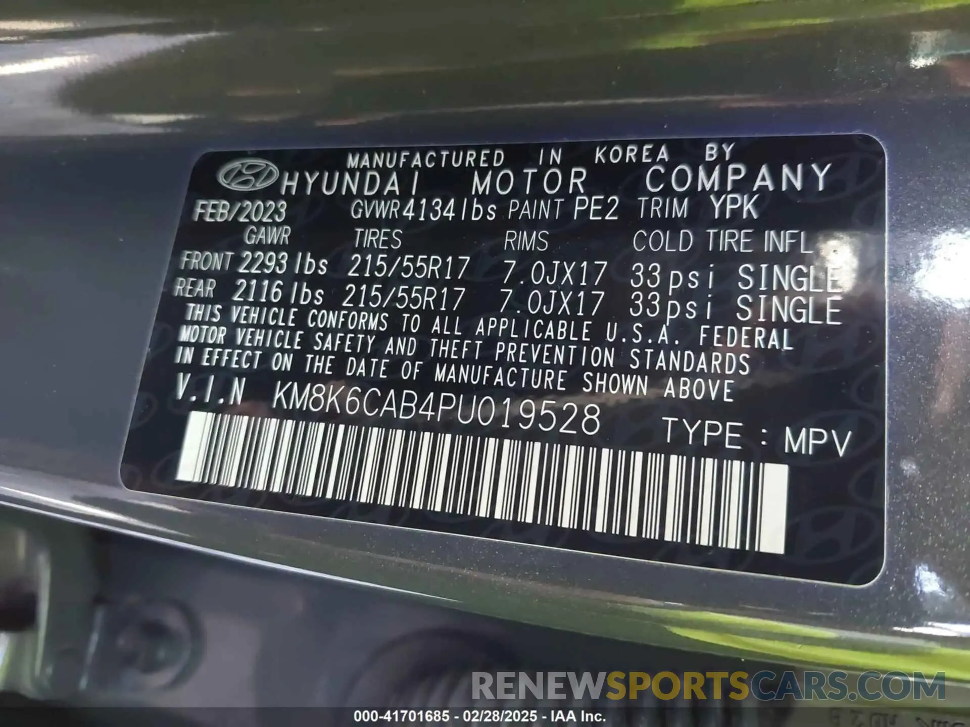 9 fotografías del automóvil dañado KM8K6CAB4PU019528 HYUNDAI KONA 2023