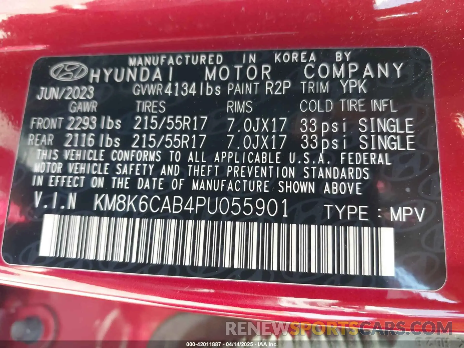 9 fotografías del automóvil dañado KM8K6CAB4PU055901 HYUNDAI KONA 2023