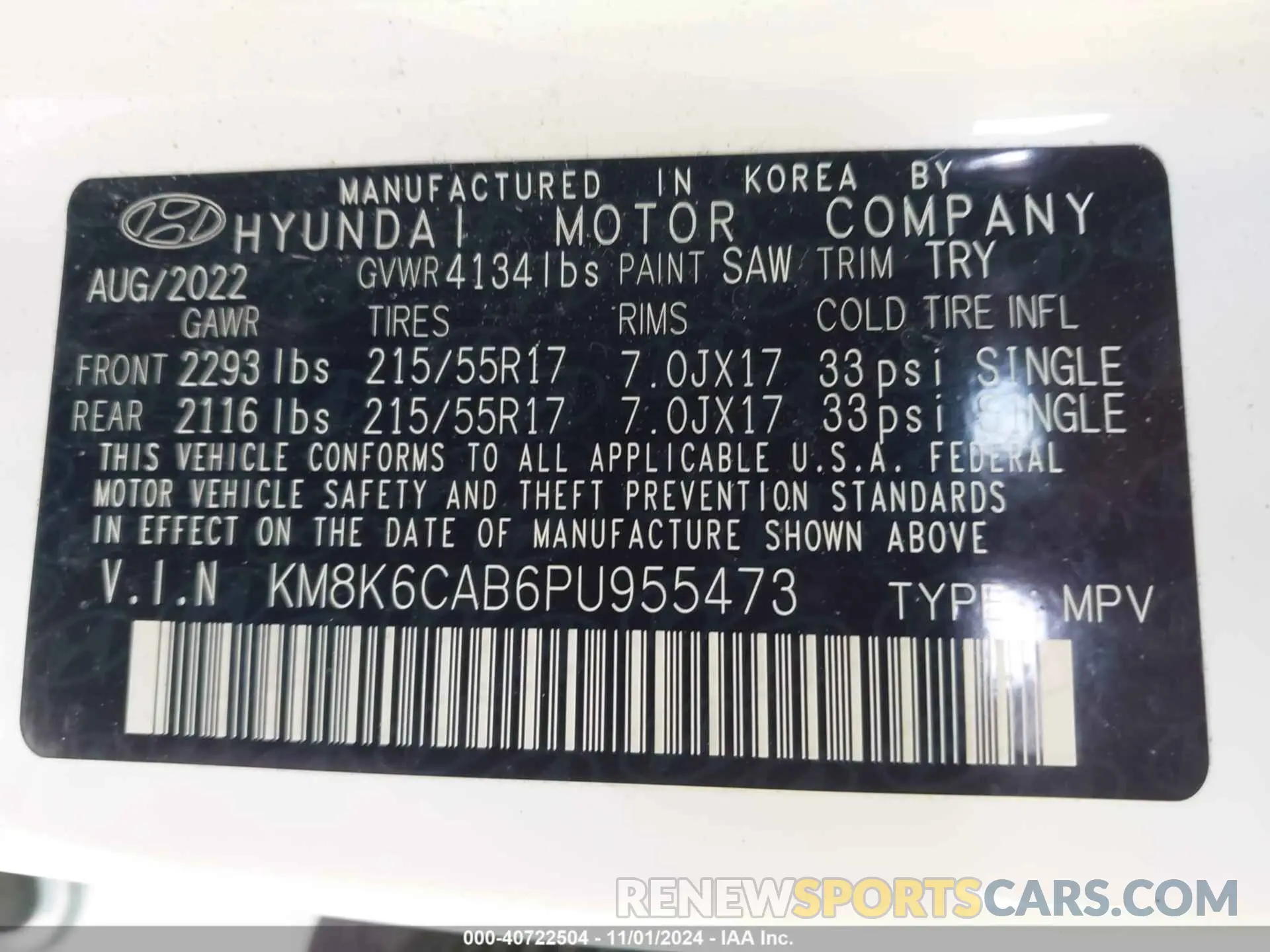 9 fotografías del automóvil dañado KM8K6CAB6PU955473 HYUNDAI KONA 2023