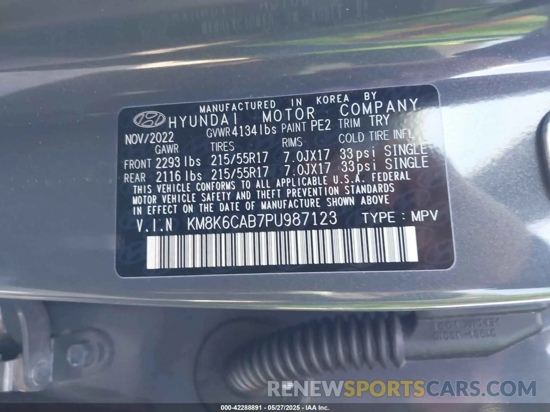 9 fotografías del automóvil dañado KM8K6CAB7PU987123 HYUNDAI KONA 2023