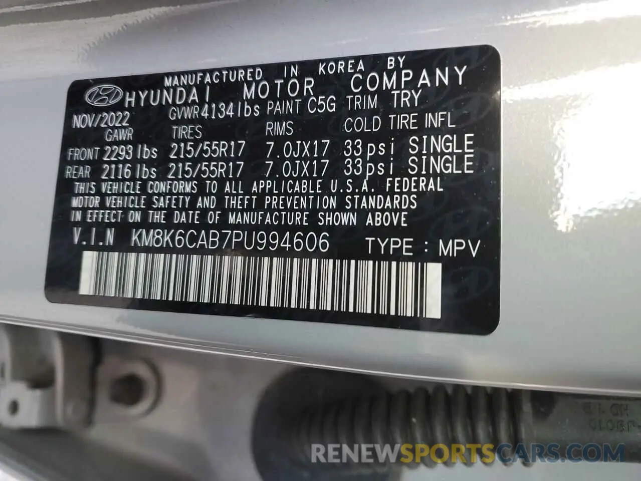 13 fotografías del automóvil dañado KM8K6CAB7PU994606 HYUNDAI KONA 2023