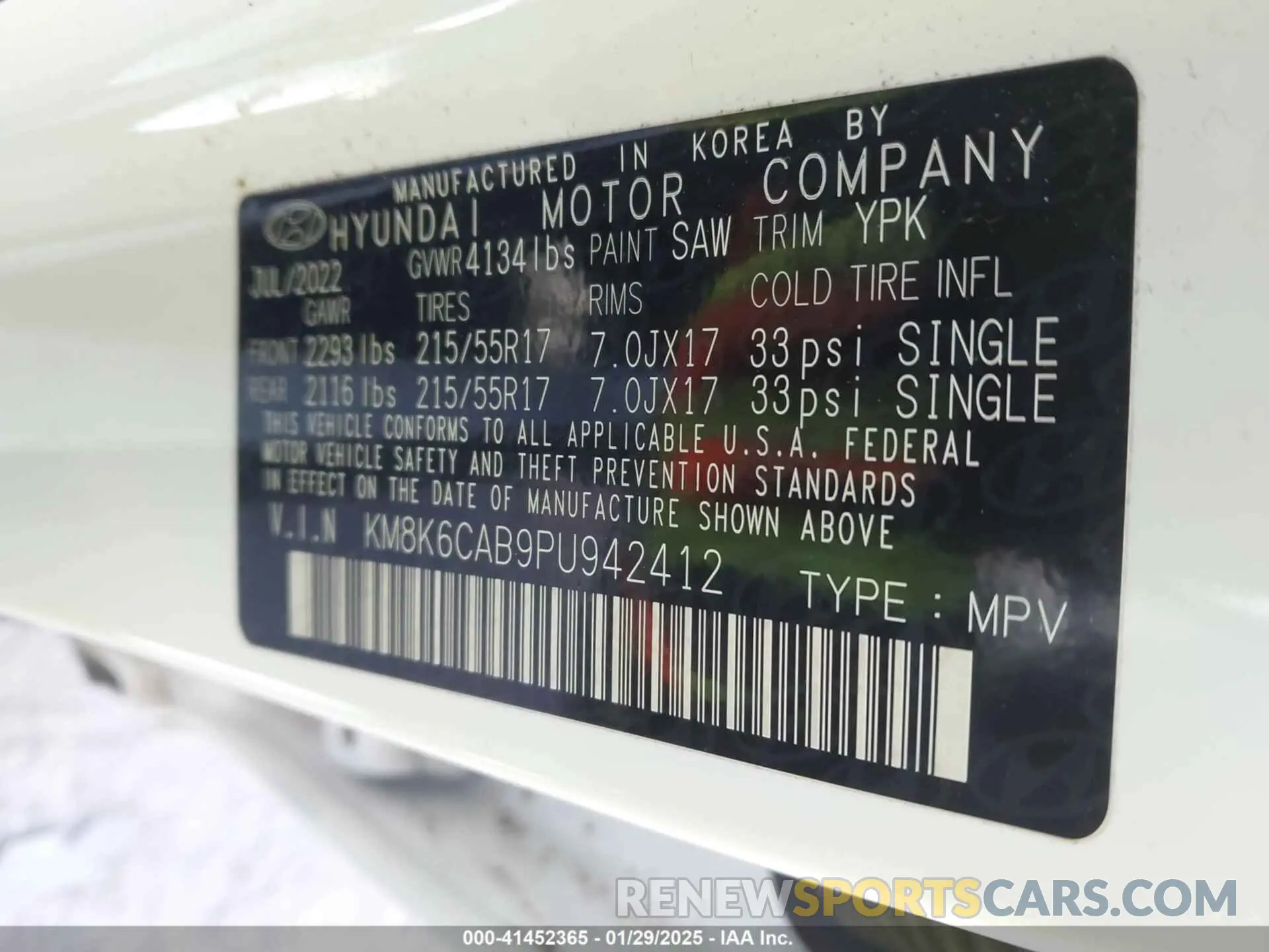 9 fotografías del automóvil dañado KM8K6CAB9PU942412 HYUNDAI KONA 2023