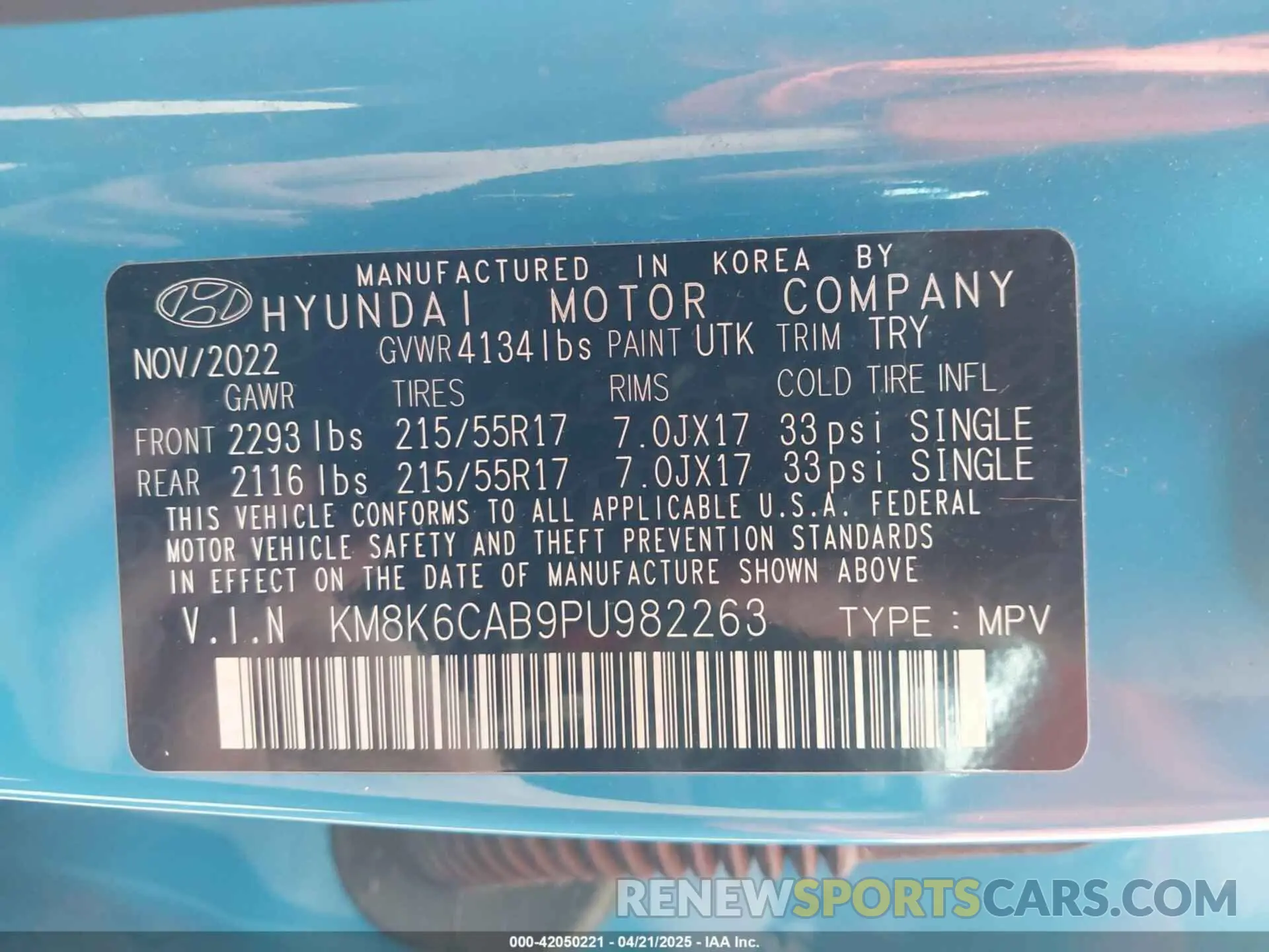 9 fotografías del automóvil dañado KM8K6CAB9PU982263 HYUNDAI KONA 2023