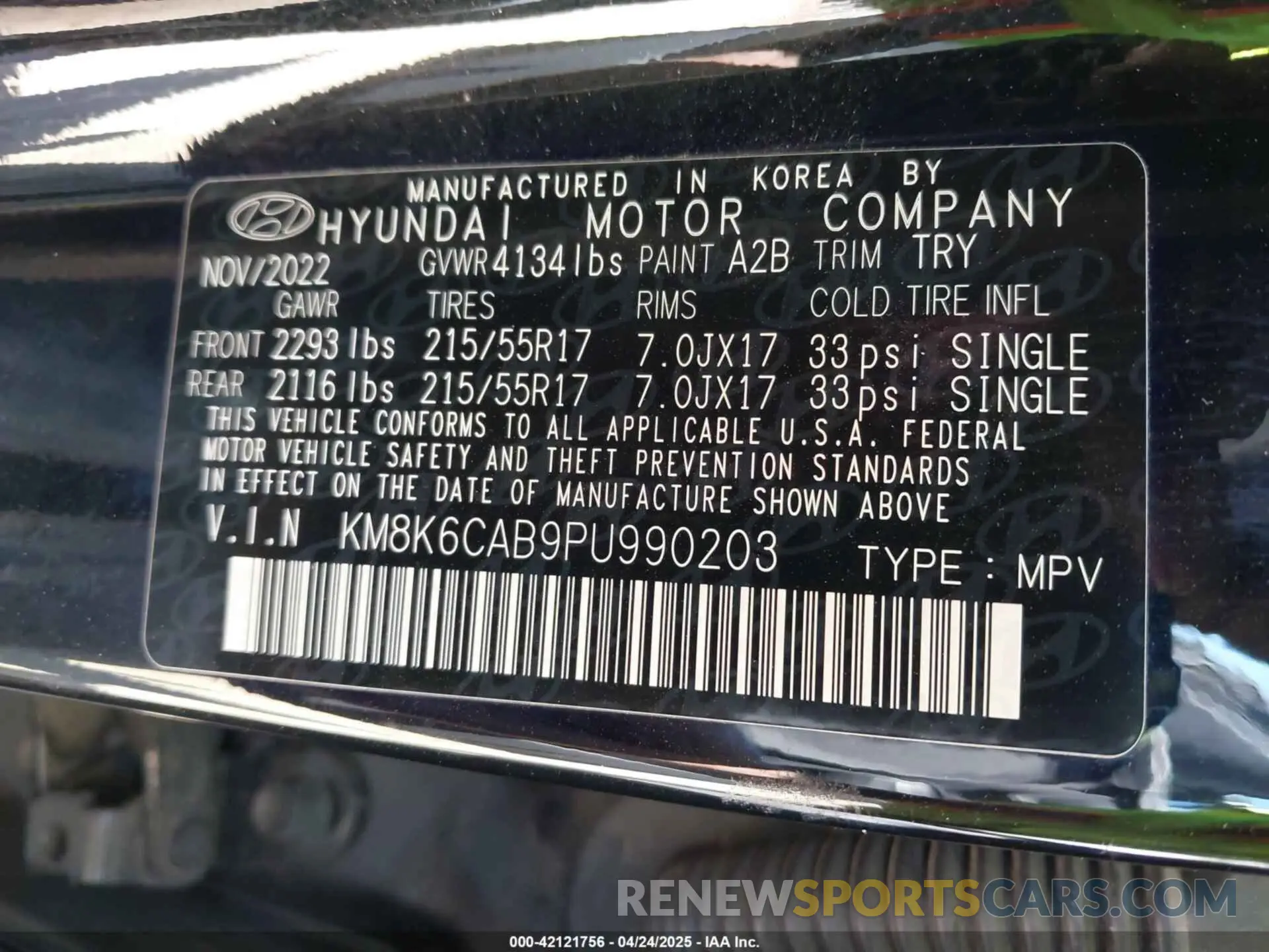 9 fotografías del automóvil dañado KM8K6CAB9PU990203 HYUNDAI KONA 2023