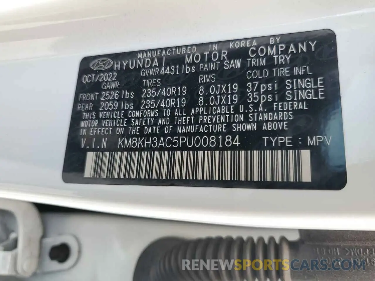 13 fotografías del automóvil dañado KM8KH3AC5PU008184 HYUNDAI KONA 2023