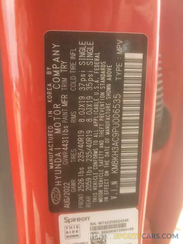 14 fotografías del automóvil dañado KM8KH3AC9PU006535 HYUNDAI KONA 2023