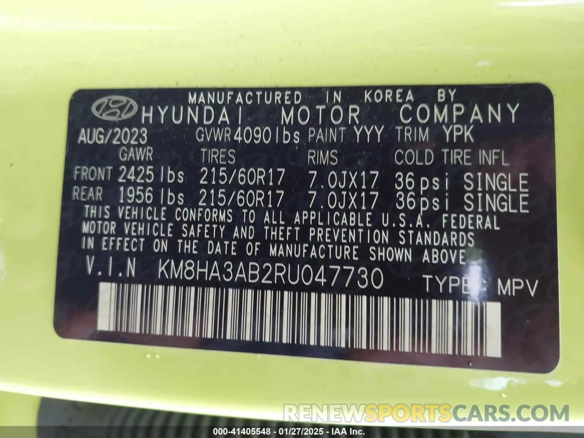 9 fotografías del automóvil dañado KM8HA3AB2RU047730 HYUNDAI KONA 2024