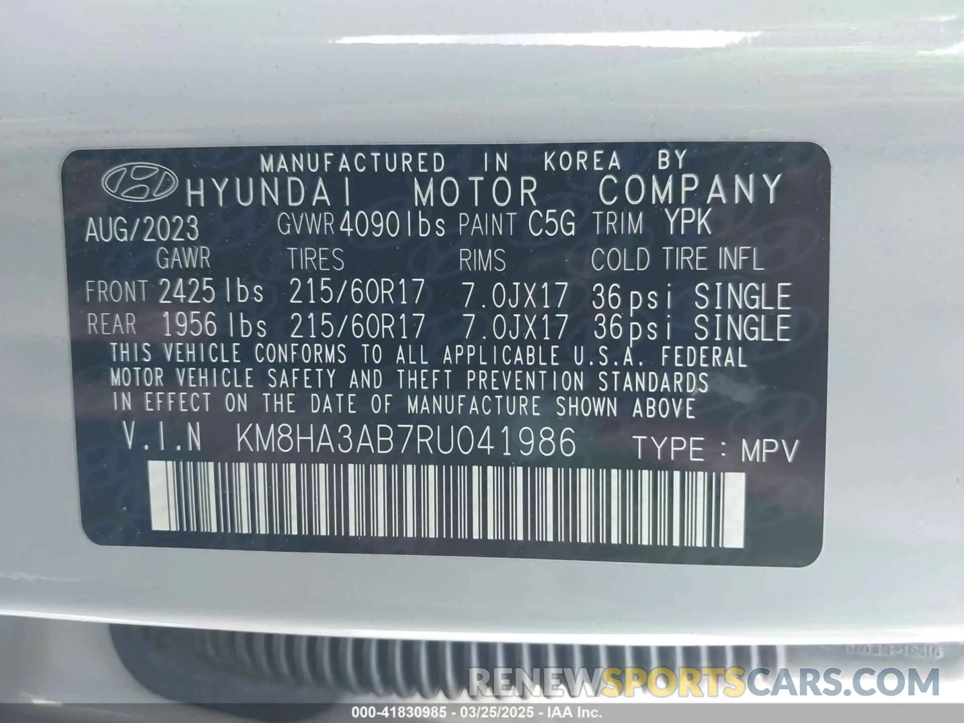 9 fotografías del automóvil dañado KM8HA3AB7RU041986 HYUNDAI KONA 2024