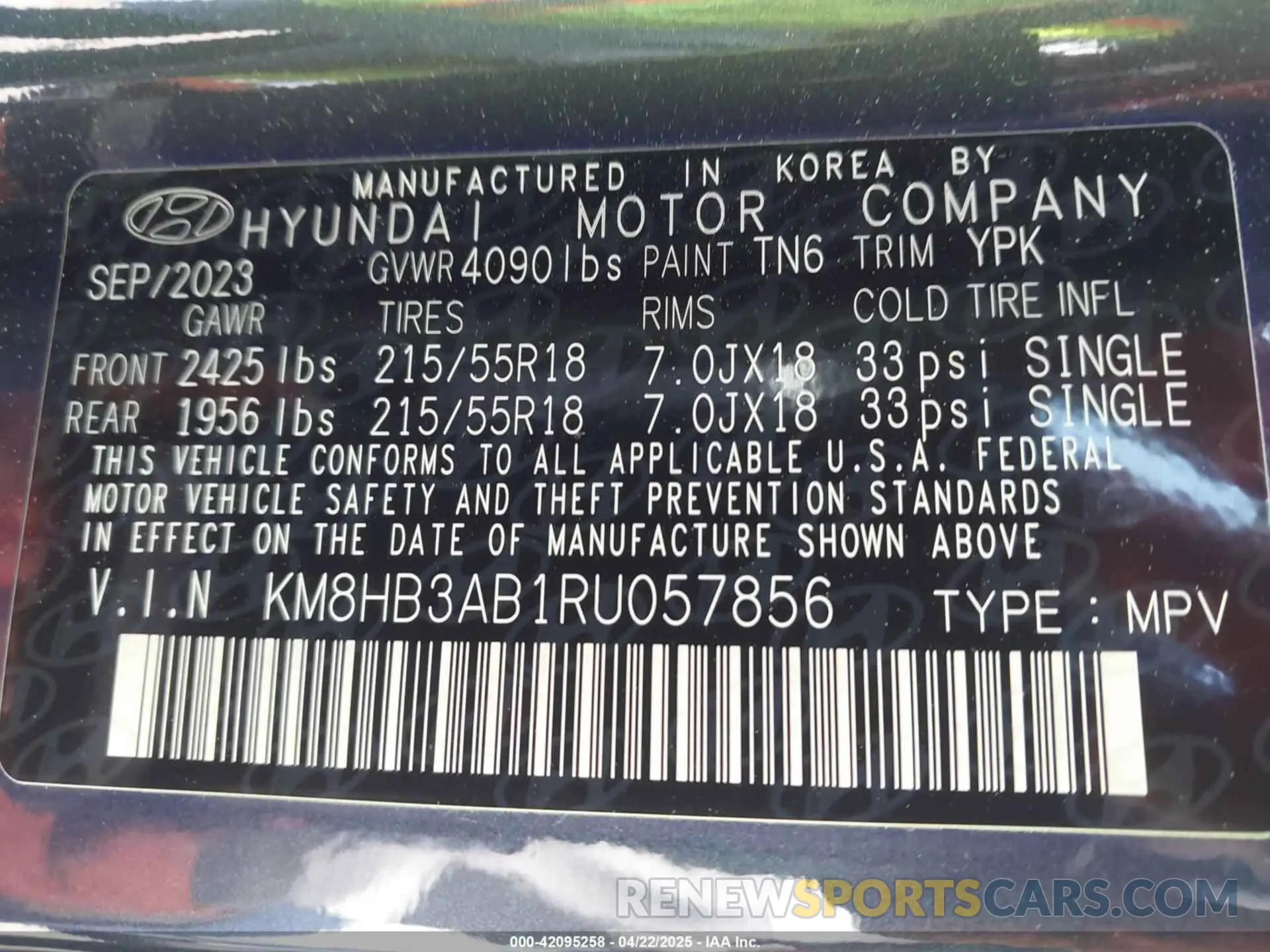 9 fotografías del automóvil dañado KM8HB3AB1RU057856 HYUNDAI KONA 2024