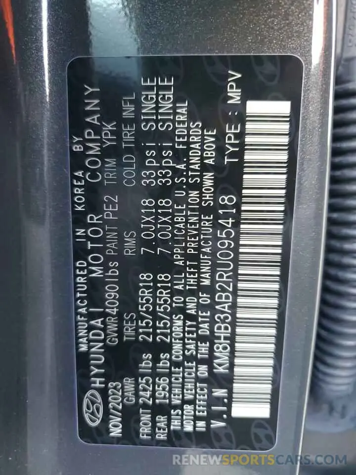16 fotografías del automóvil dañado KM8HB3AB2RU095418 HYUNDAI KONA 2024