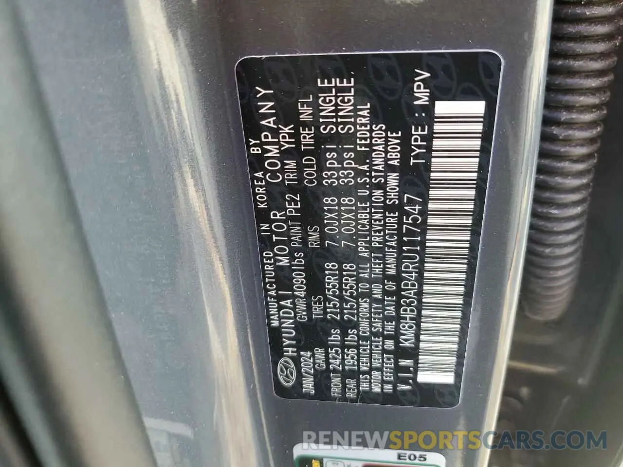 16 fotografías del automóvil dañado KM8HB3AB4RU117547 HYUNDAI KONA 2024