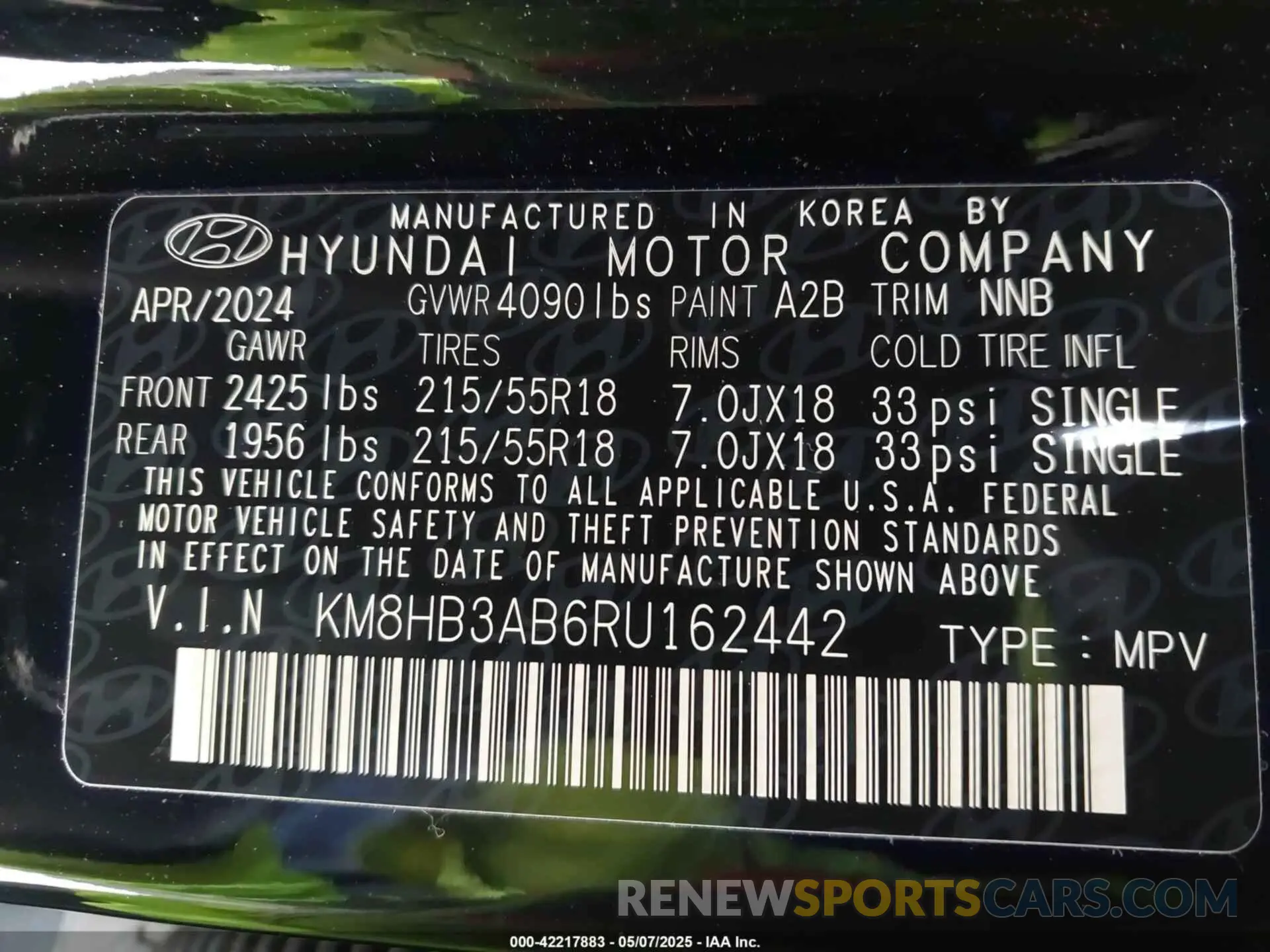 9 fotografías del automóvil dañado KM8HB3AB6RU162442 HYUNDAI KONA 2024