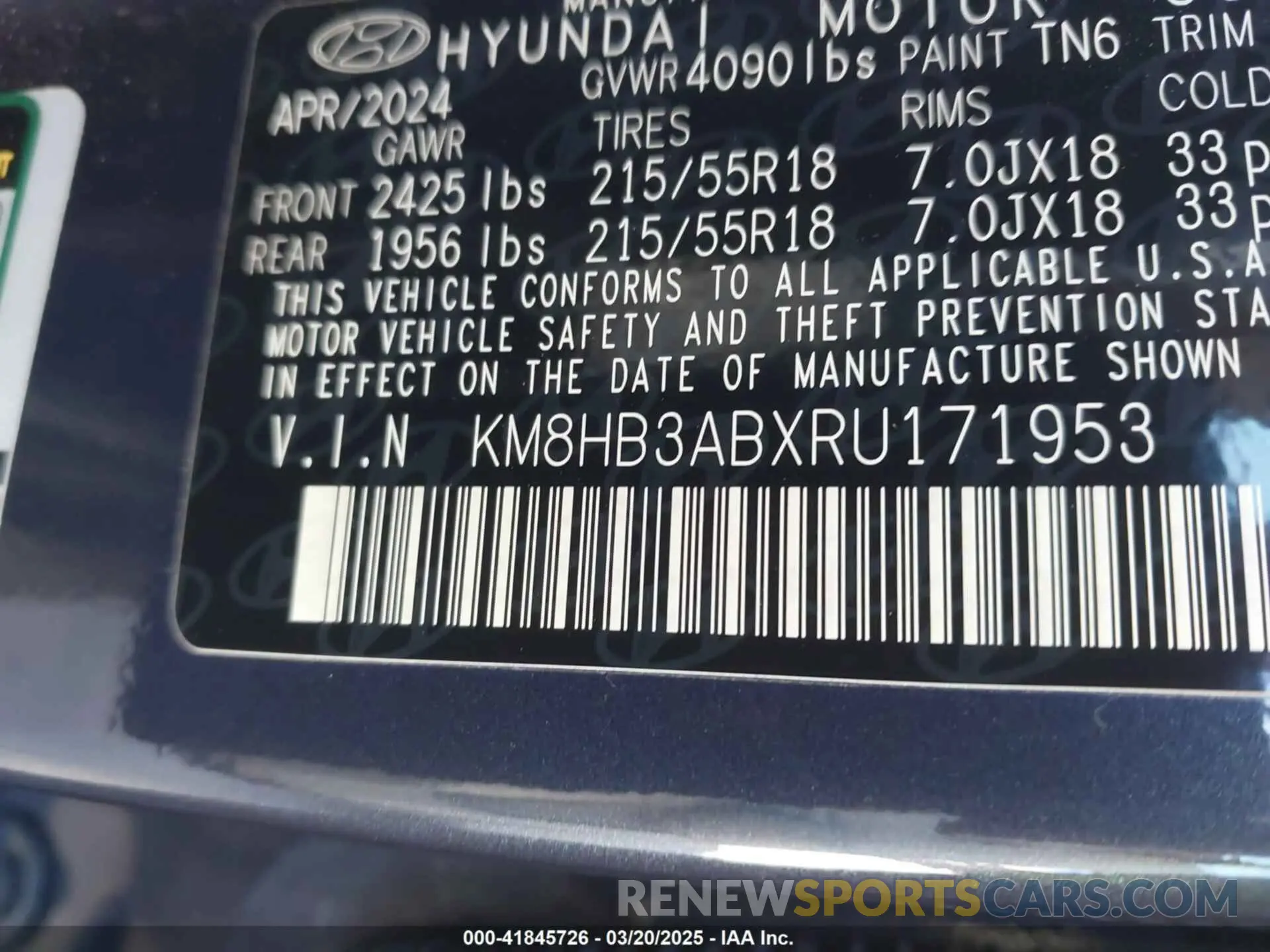 9 fotografías del automóvil dañado KM8HB3ABXRU171953 HYUNDAI KONA 2024