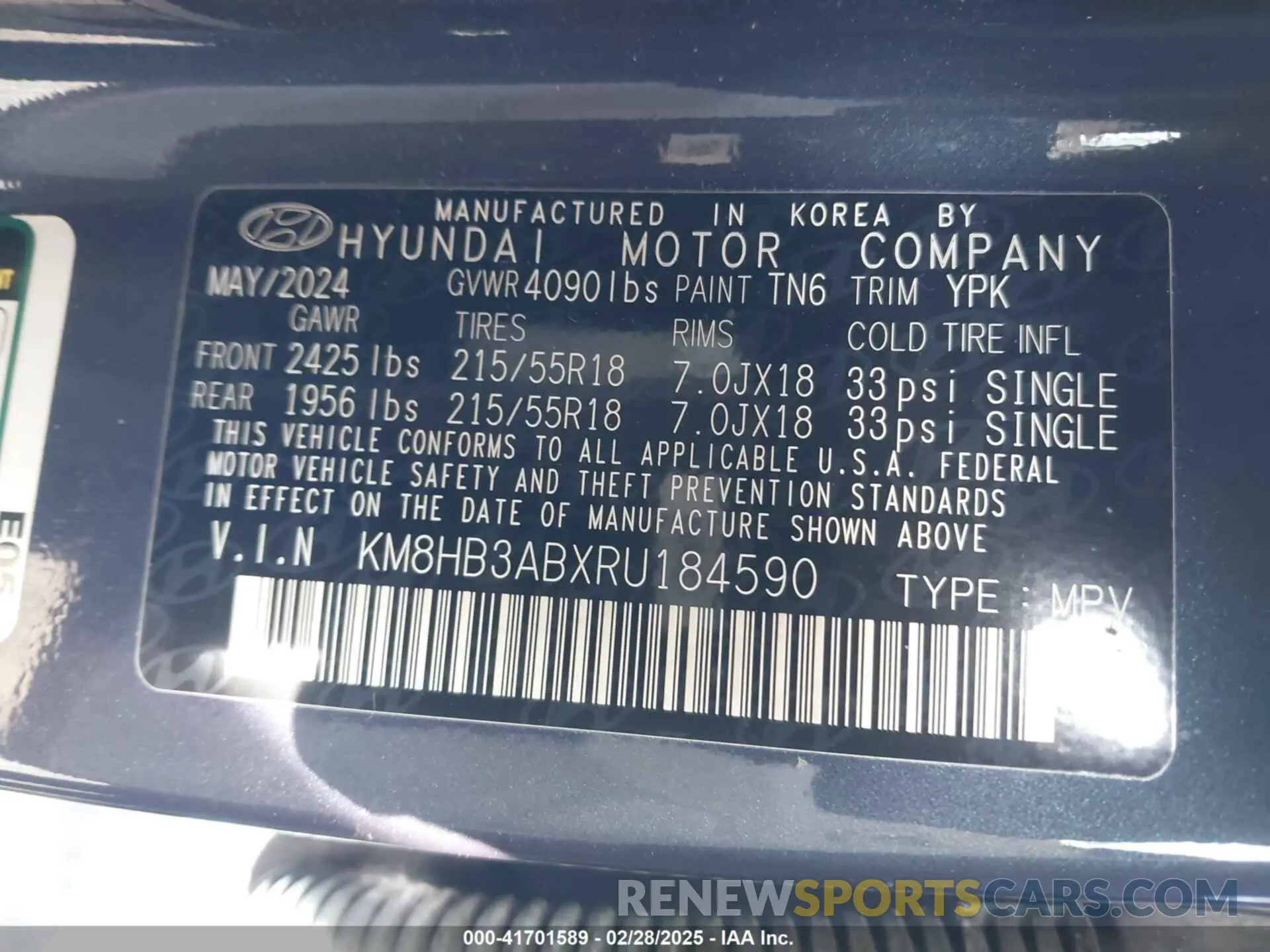 9 fotografías del automóvil dañado KM8HB3ABXRU184590 HYUNDAI KONA 2024