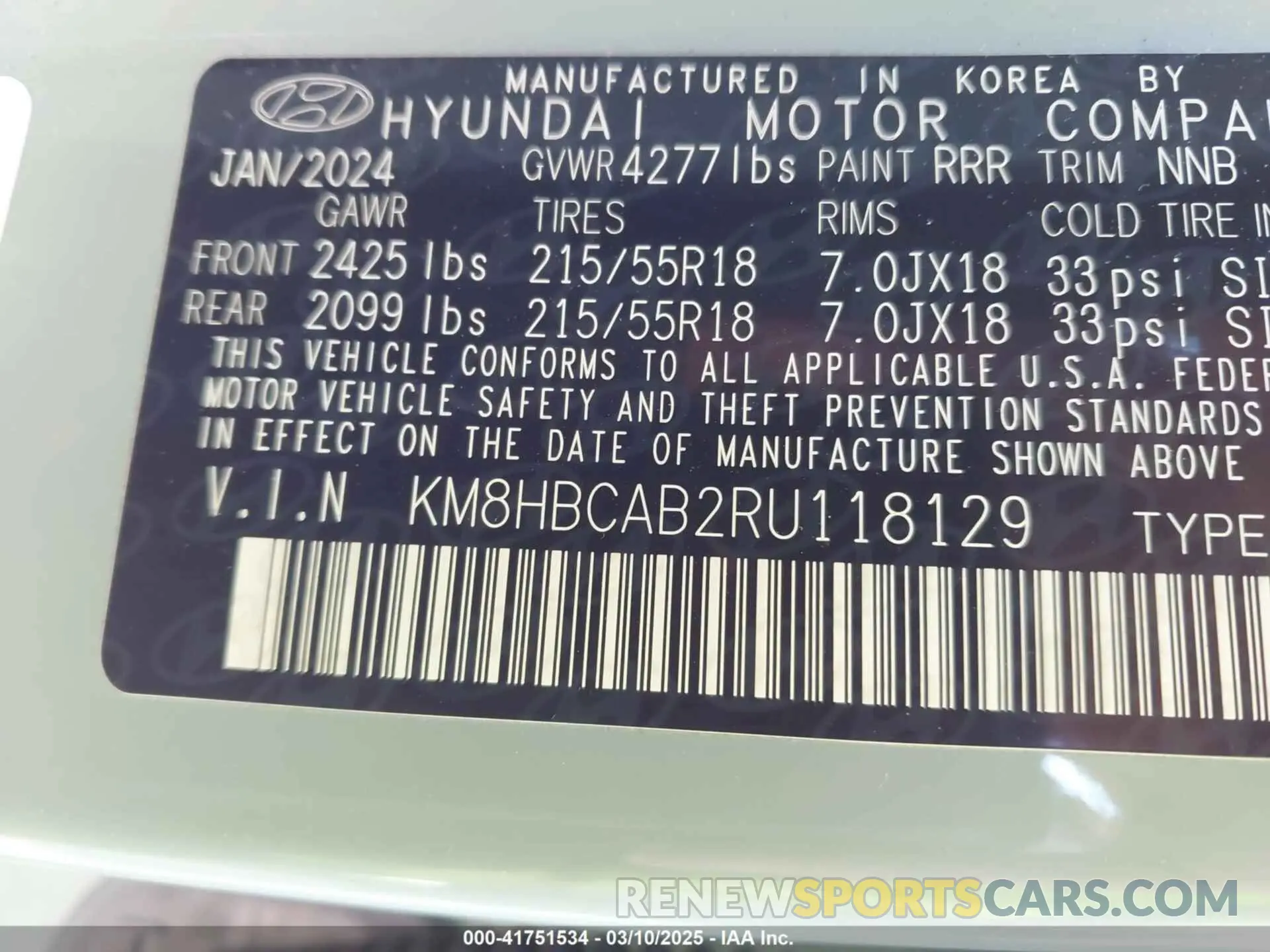 9 fotografías del automóvil dañado KM8HBCAB2RU118129 HYUNDAI KONA 2024
