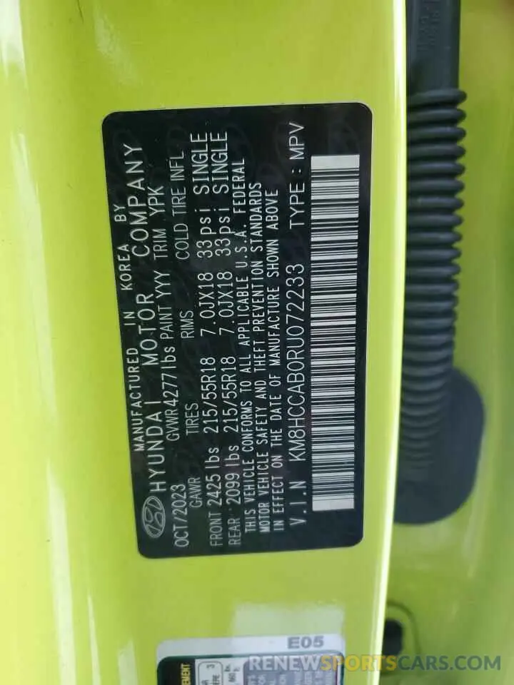13 fotografías del automóvil dañado KM8HCCAB0RU072233 HYUNDAI KONA 2024