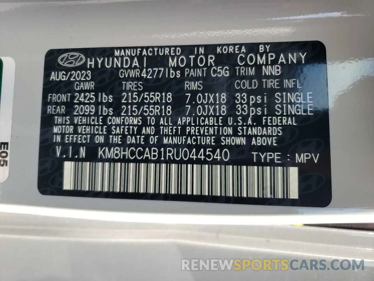 12 fotografías del automóvil dañado KM8HCCAB1RU044540 HYUNDAI KONA 2024
