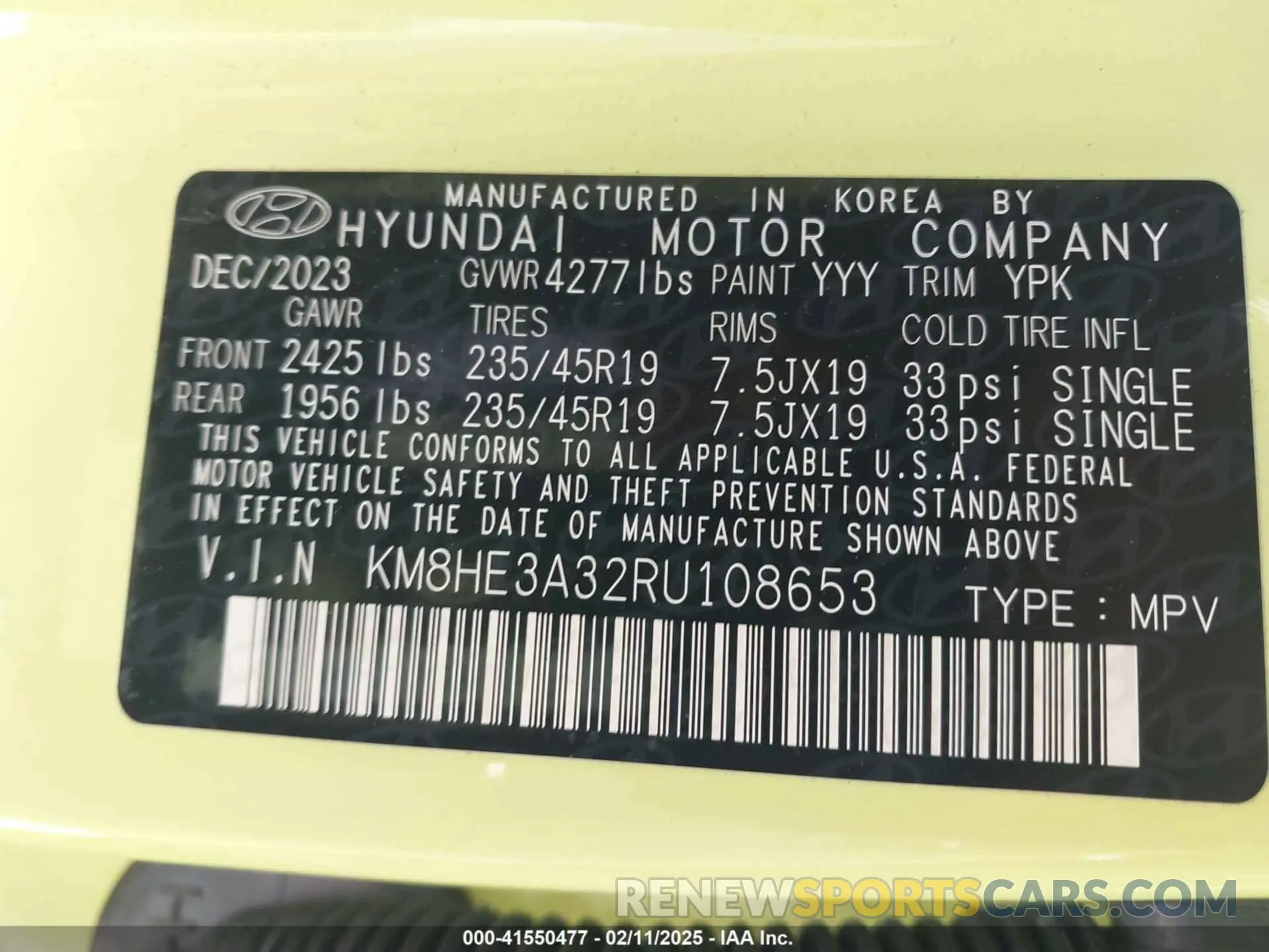 9 fotografías del automóvil dañado KM8HE3A32RU108653 HYUNDAI KONA 2024