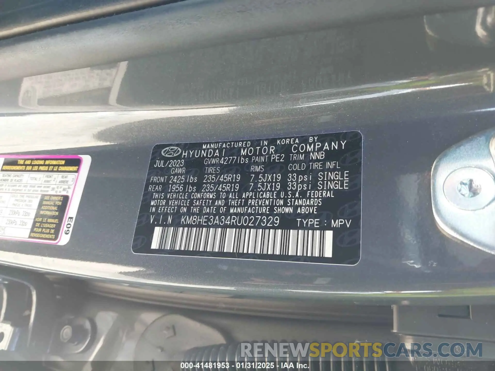 9 fotografías del automóvil dañado KM8HE3A34RU027329 HYUNDAI KONA 2024