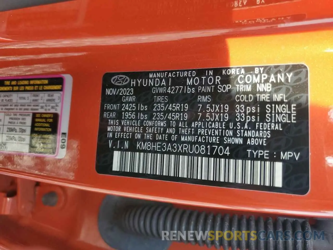 14 fotografías del automóvil dañado KM8HE3A3XRU081704 HYUNDAI KONA 2024