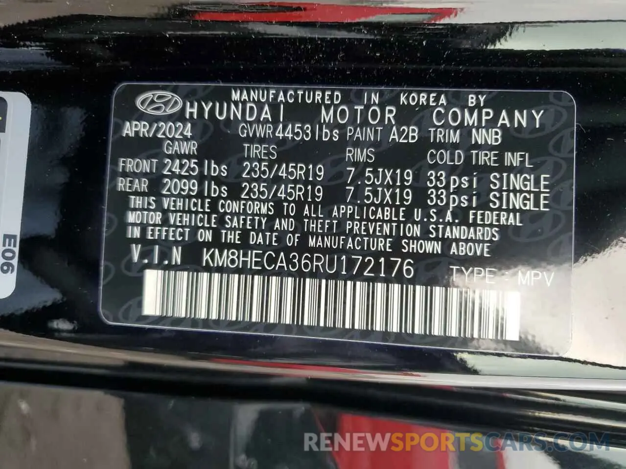 14 fotografías del automóvil dañado KM8HECA36RU172176 HYUNDAI KONA 2024