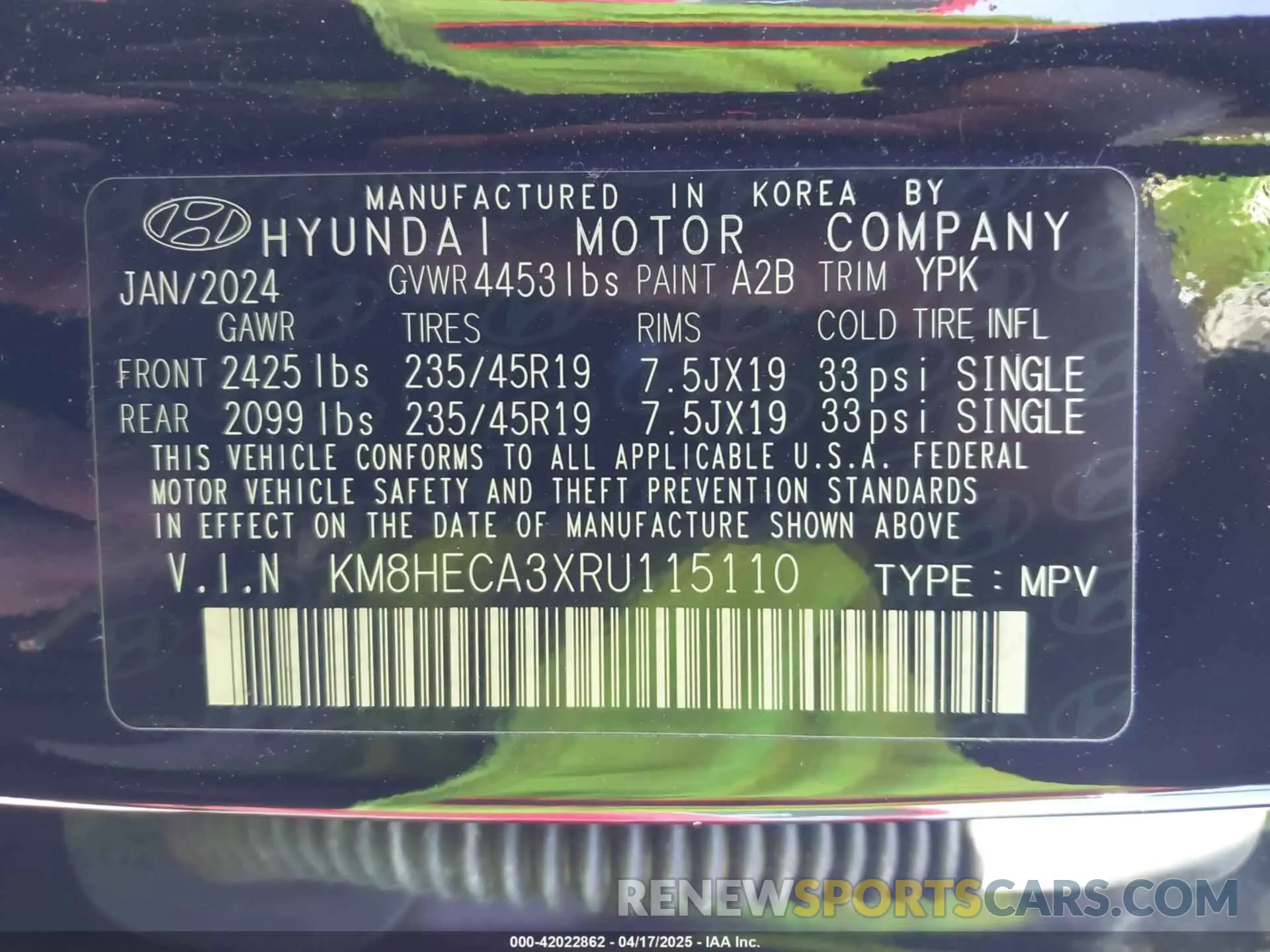 9 fotografías del automóvil dañado KM8HECA3XRU115110 HYUNDAI KONA 2024