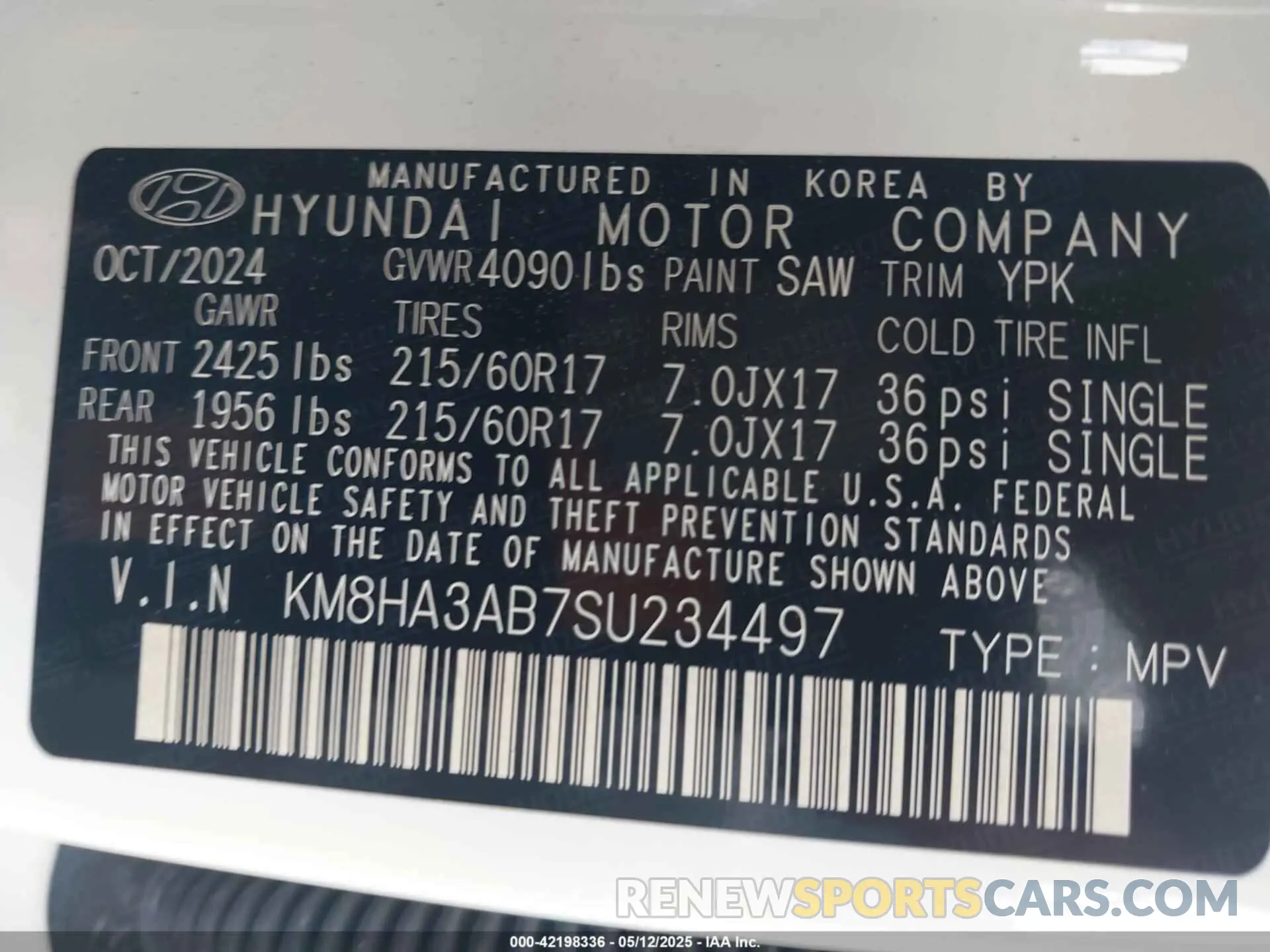 9 fotografías del automóvil dañado KM8HA3AB7SU234497 HYUNDAI KONA 2025