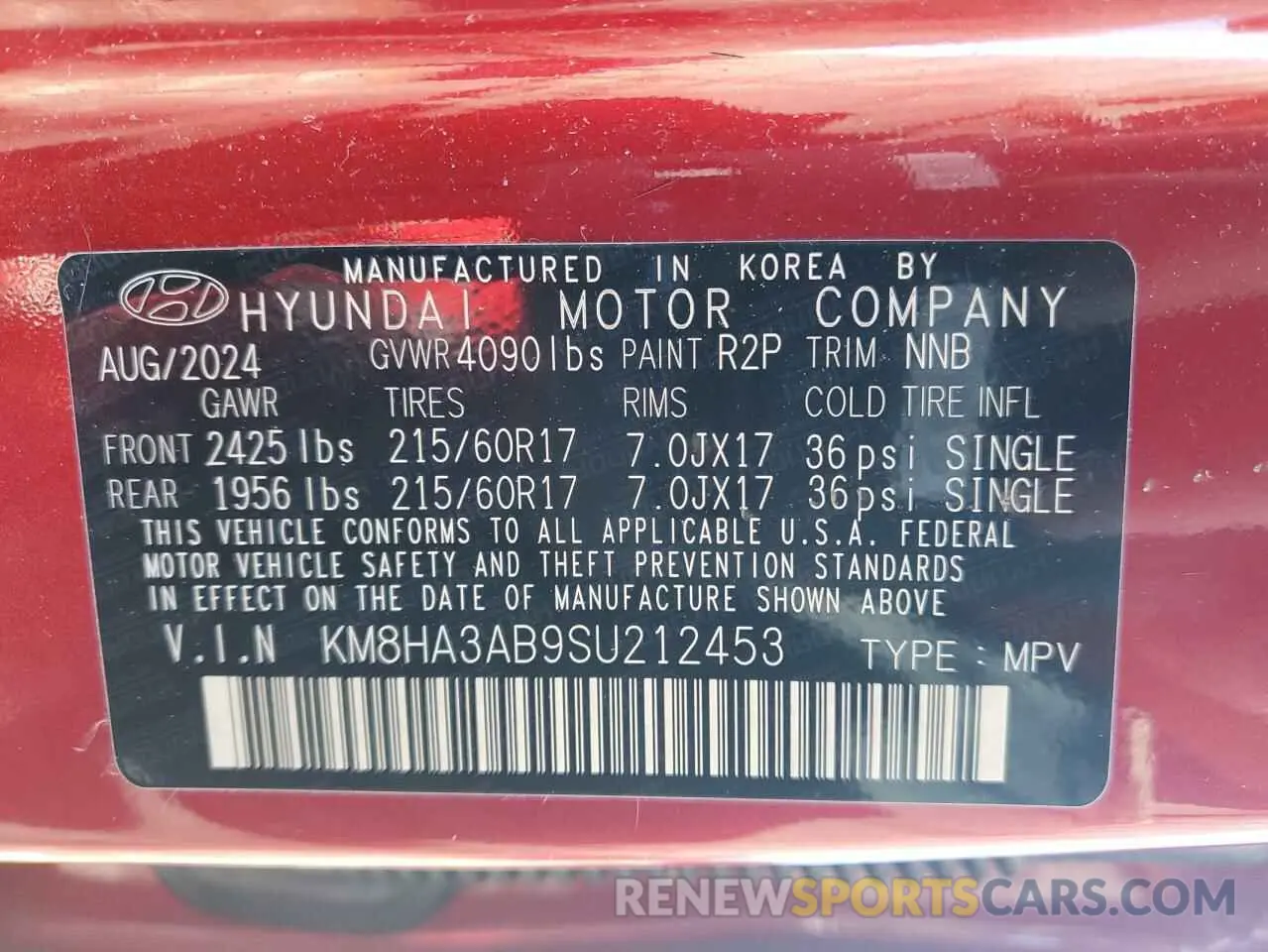 13 fotografías del automóvil dañado KM8HA3AB9SU212453 HYUNDAI KONA 2025