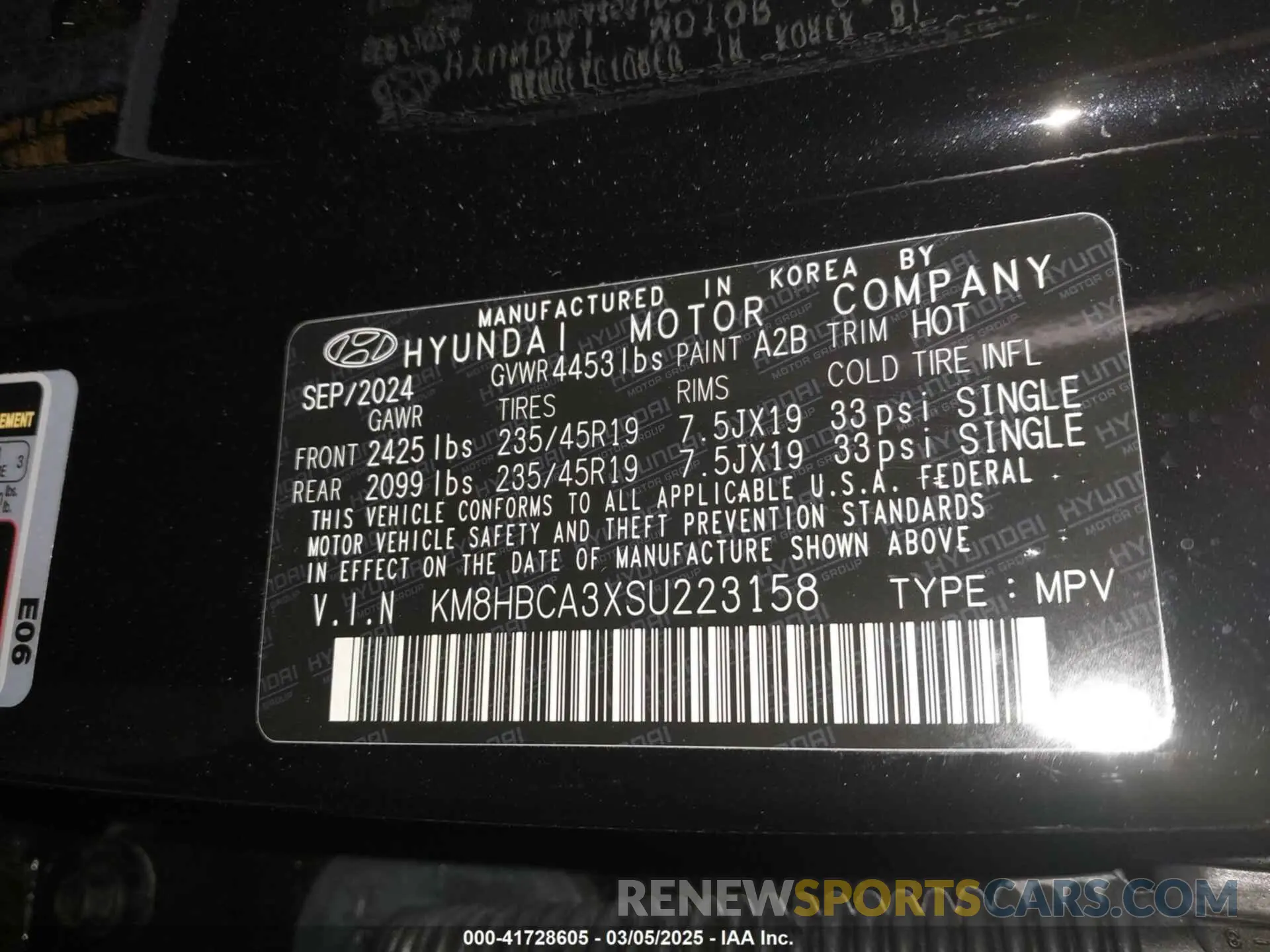 9 fotografías del automóvil dañado KM8HBCA3XSU223158 HYUNDAI KONA 2025