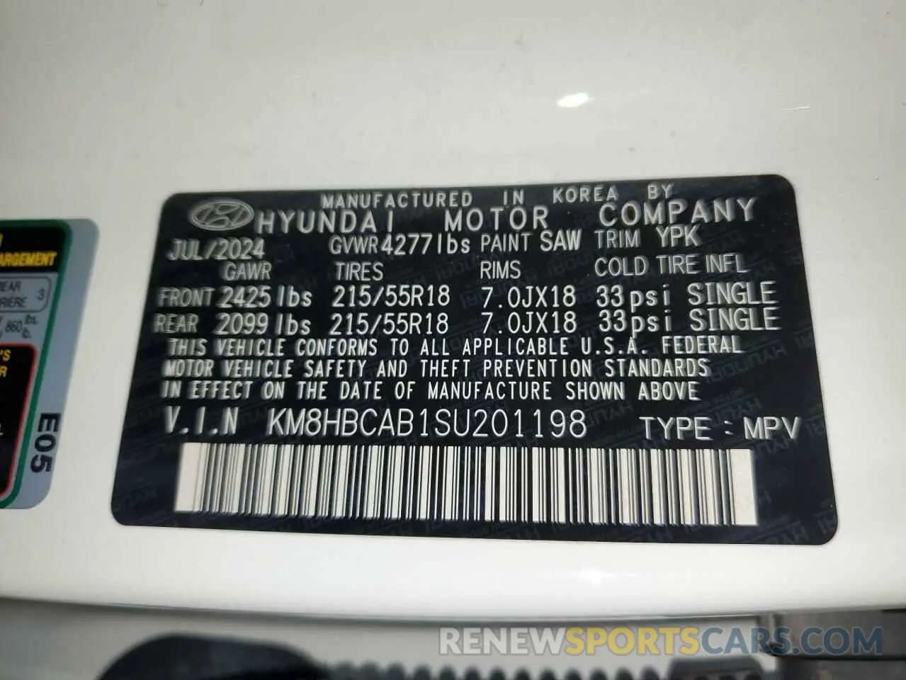 13 fotografías del automóvil dañado KM8HBCAB1SU201198 HYUNDAI KONA 2025