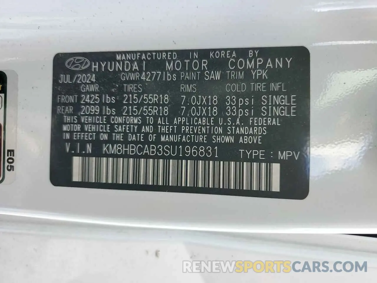 13 fotografías del automóvil dañado KM8HBCAB3SU196831 HYUNDAI KONA 2025