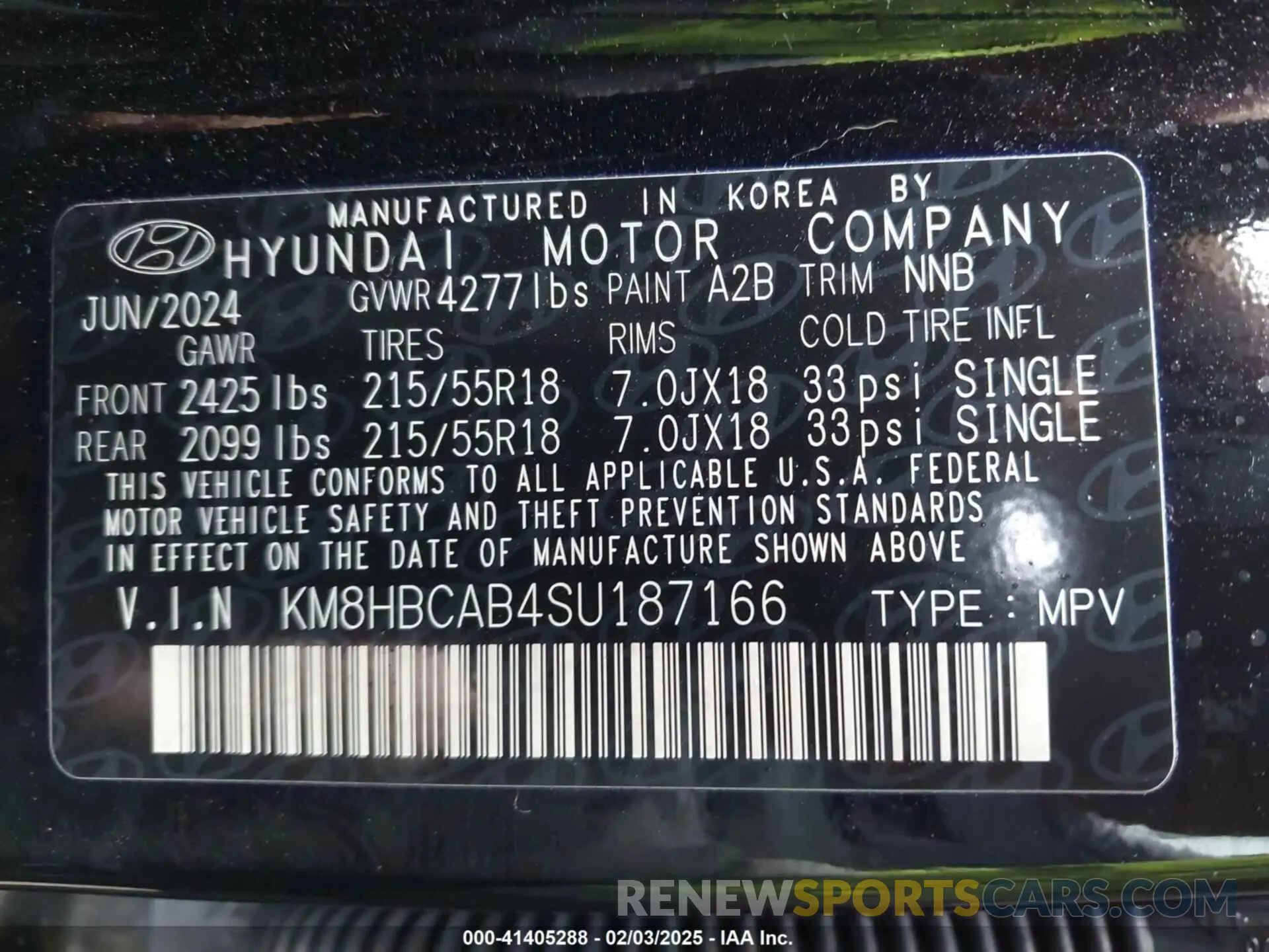 9 fotografías del automóvil dañado KM8HBCAB4SU187166 HYUNDAI KONA 2025